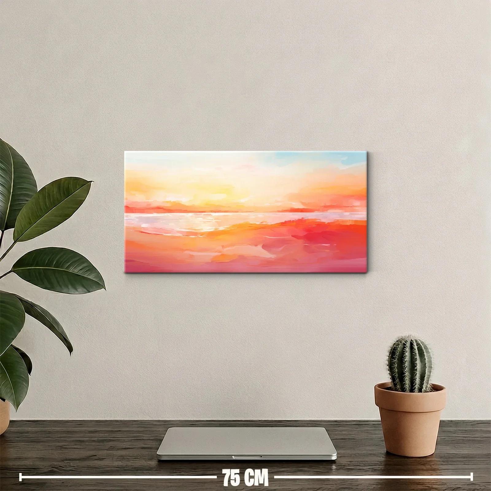 Cuadro paisaje marino abstracto al atardecer con franjas difuminadas — miniatura 2