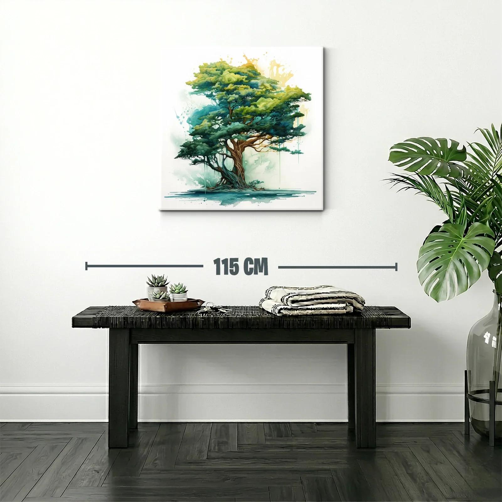 Árbol en tonos verdes con toque de acuarela y luz dorada — miniatura 2