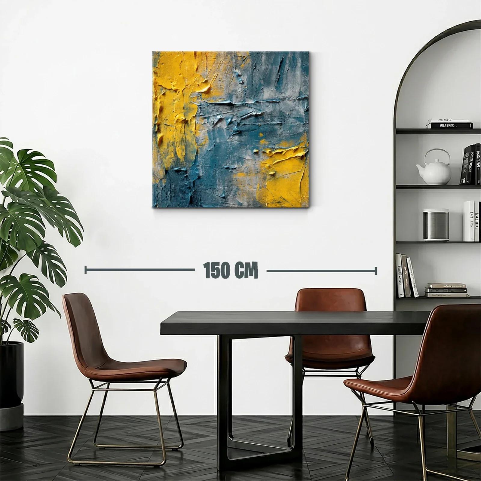 Cuadro abstracto con texturas en tonos amarillo y azul — miniatura 2