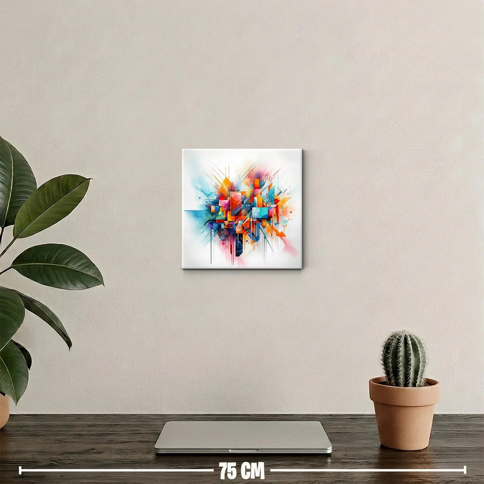 Cuadro abstracto en explosión de colores vibrantes y formas geométricas — miniatura 2