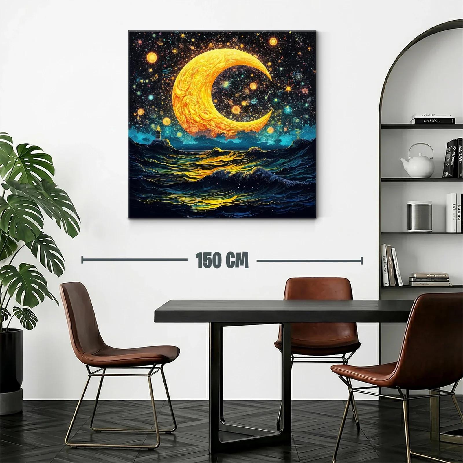 Luna dorada sobre océano estrellado en noche mágica — miniatura 2