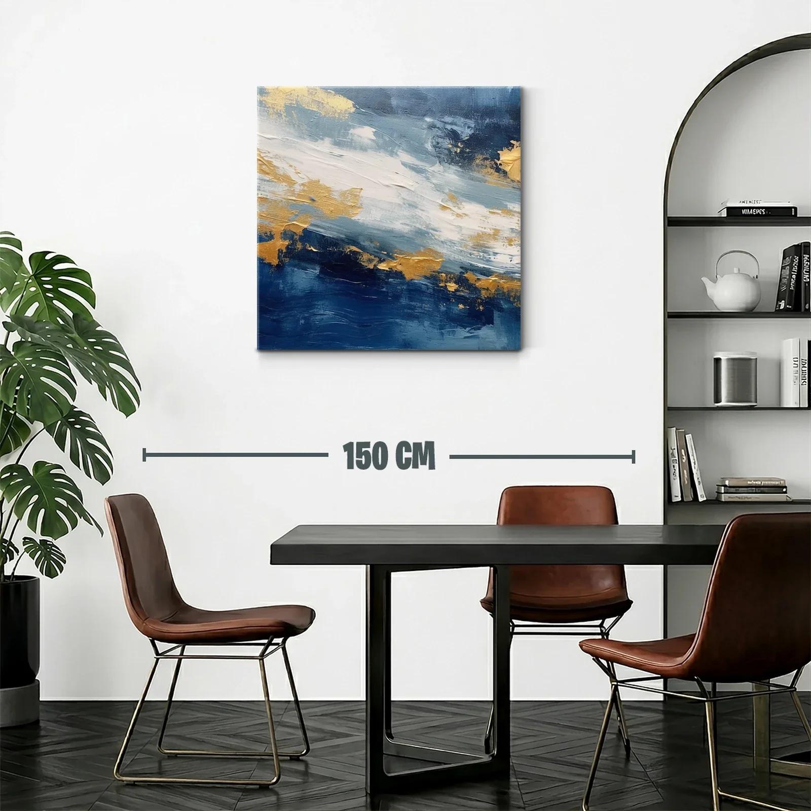 Cuadro abstracto azul con detalles dorados y blancos — miniatura 2