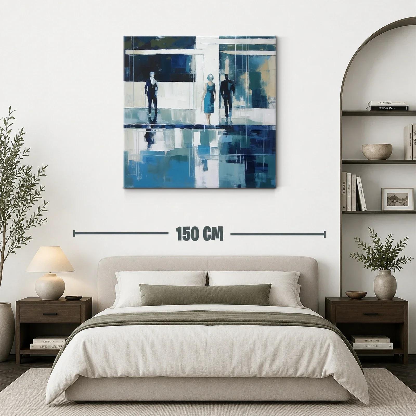 Cuadro abstracto con siluetas y reflejos en tonos azules — miniatura 3