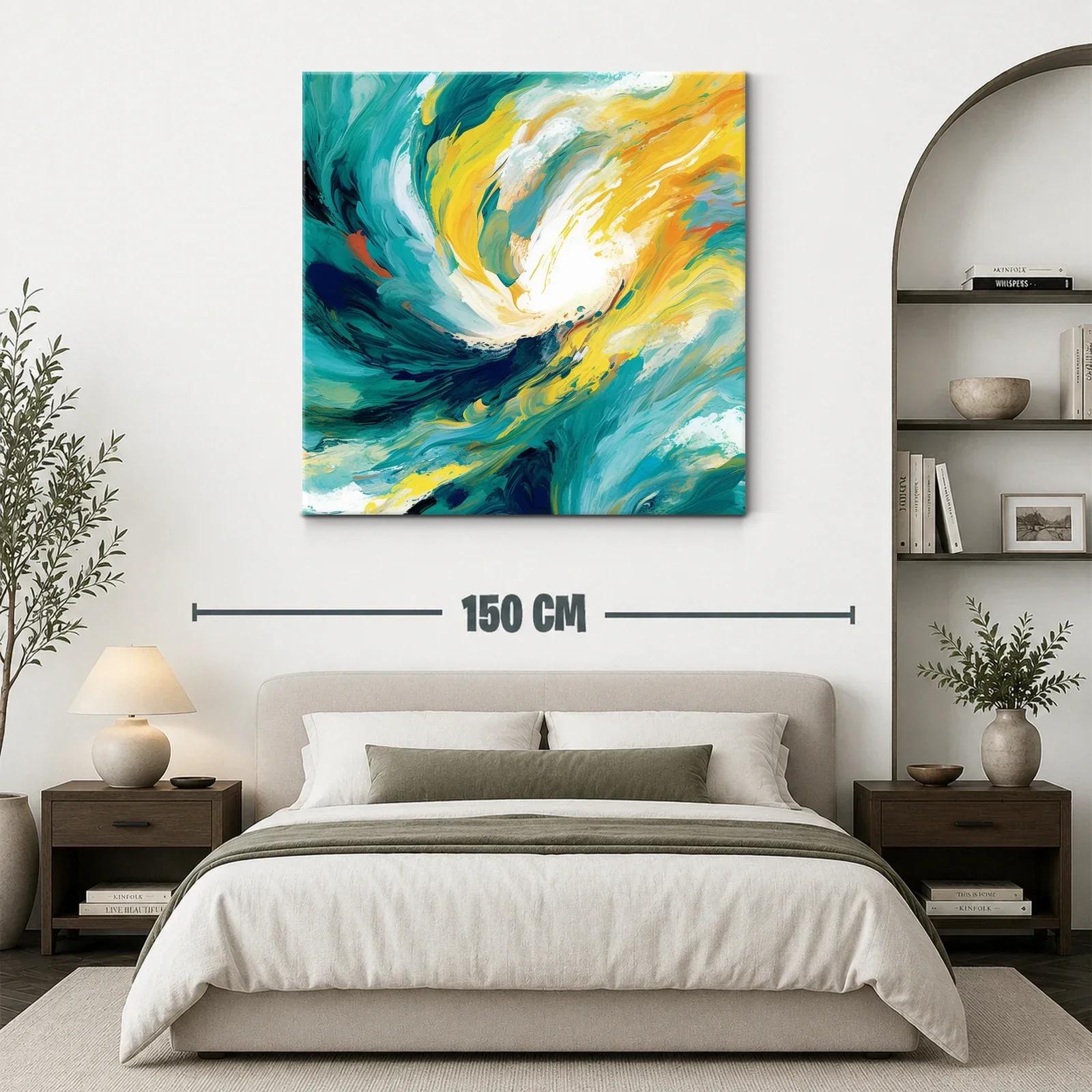 Cuadro abstracto con vibrantes tonos turquesa y amarillo — miniatura 3