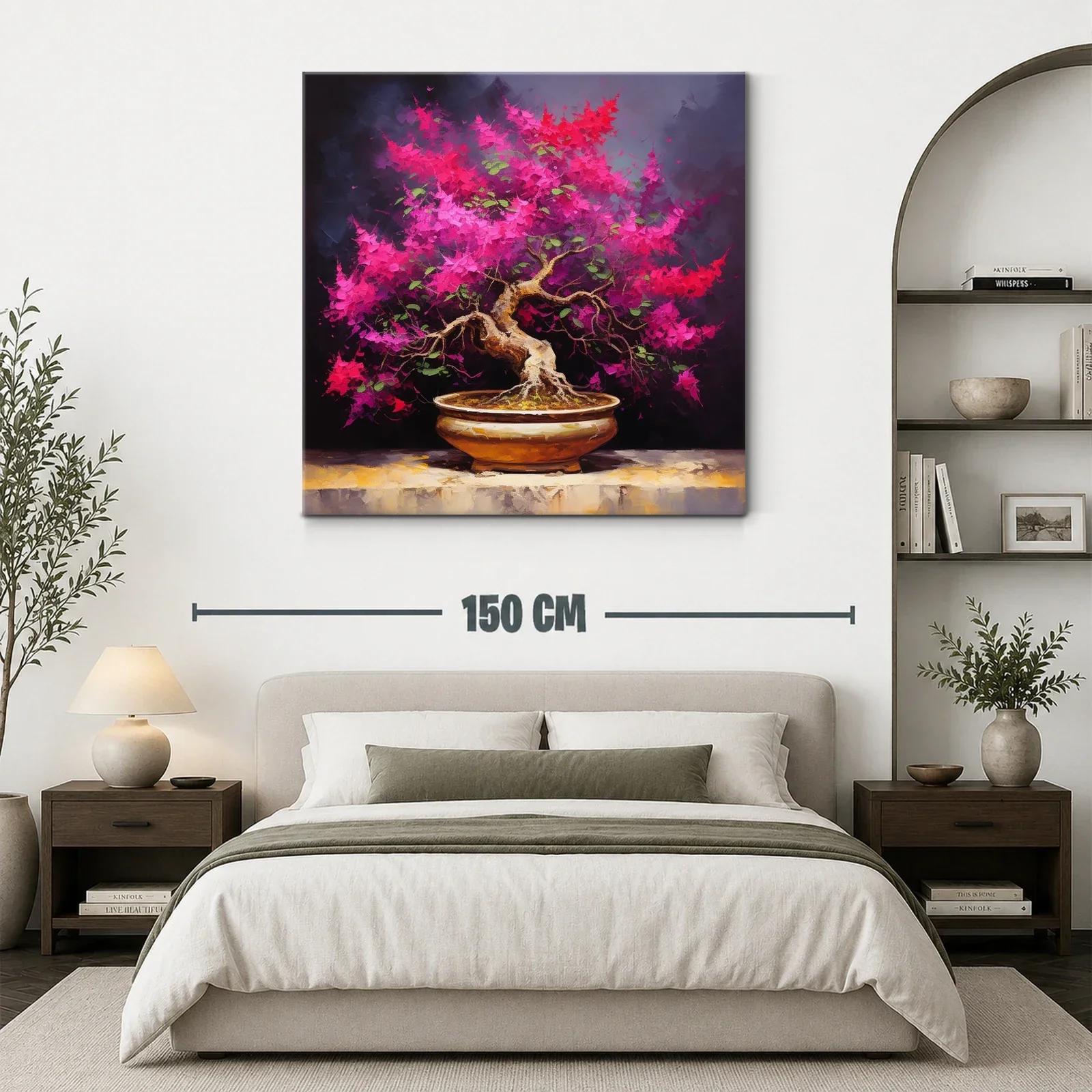 Bonsái en flor con tonos vibrantes y fondo oscuro — miniatura 3