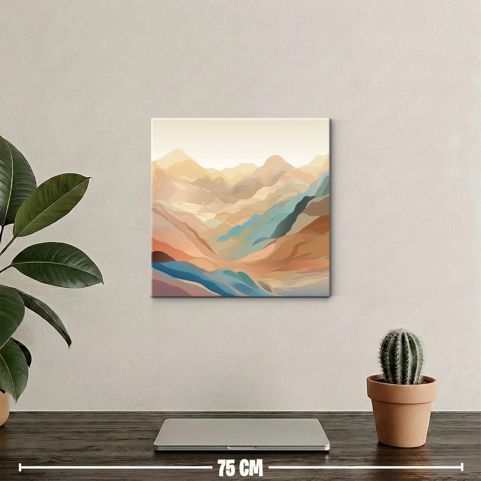Paisaje abstracto de montañas en tonos cálidos y fríos suaves — miniatura 2