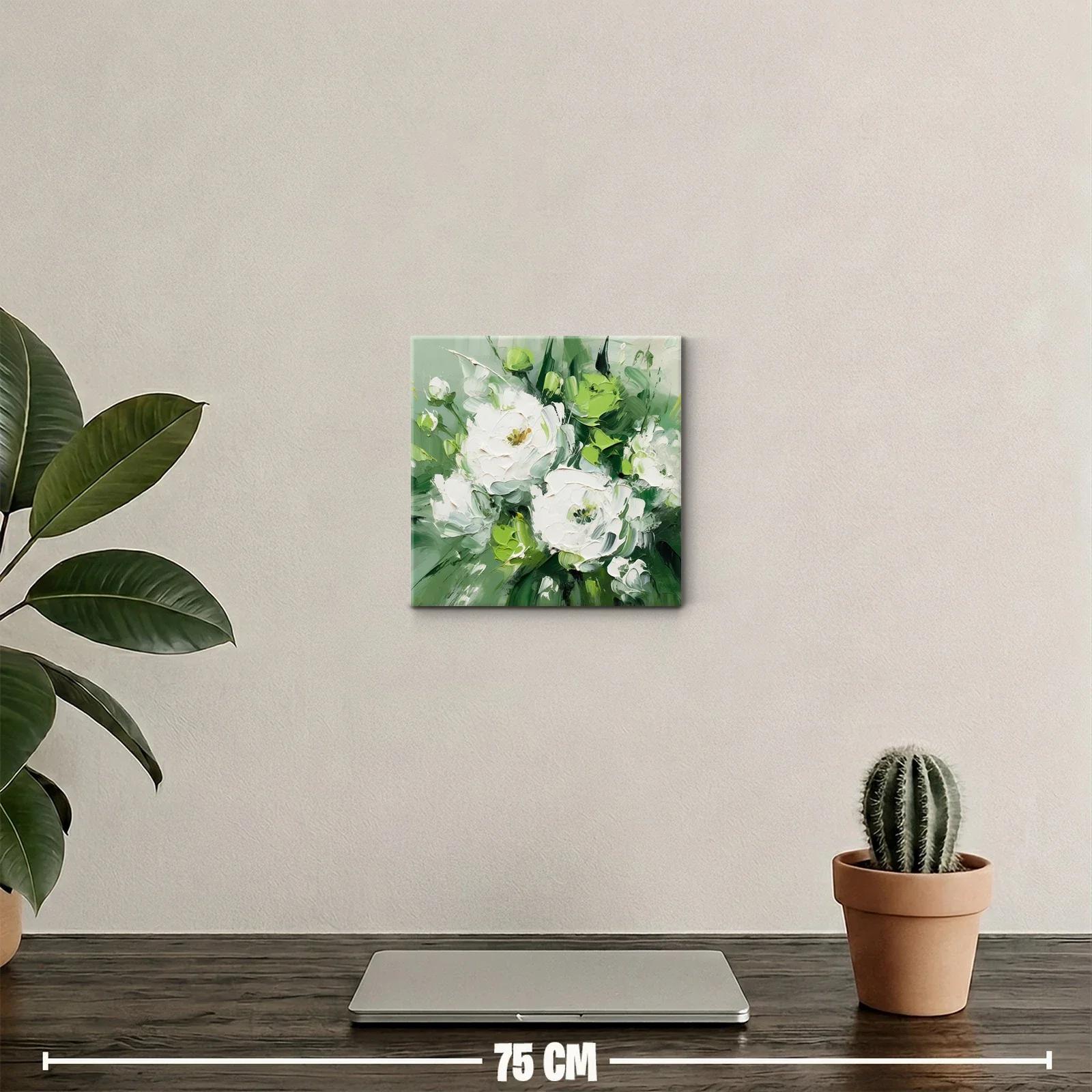 Cuadro decorativo con flores blancas y verdes vibrantes — miniatura 2