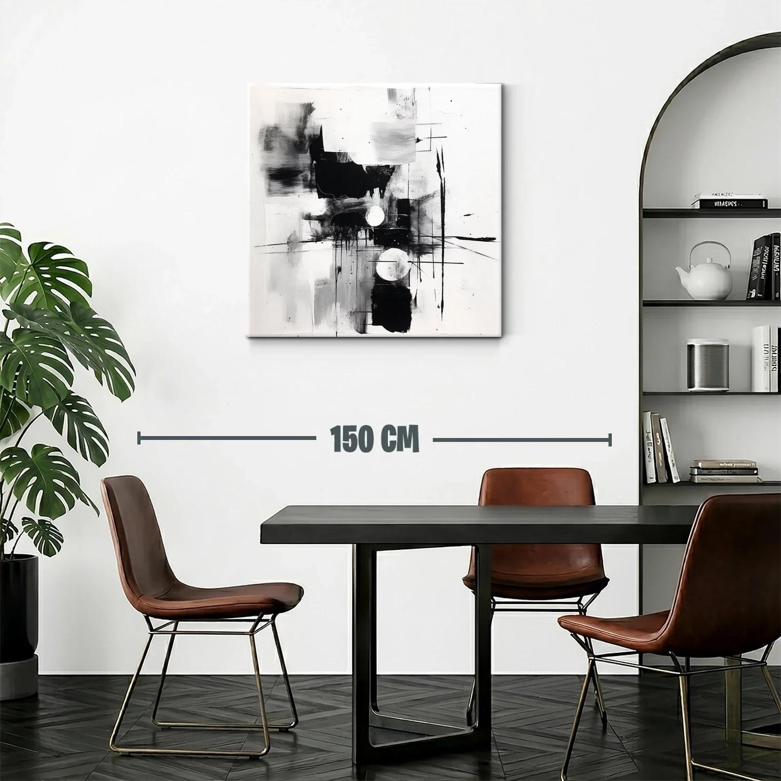 Cuadro abstracto en blanco y negro con formas geométricas — miniatura 2