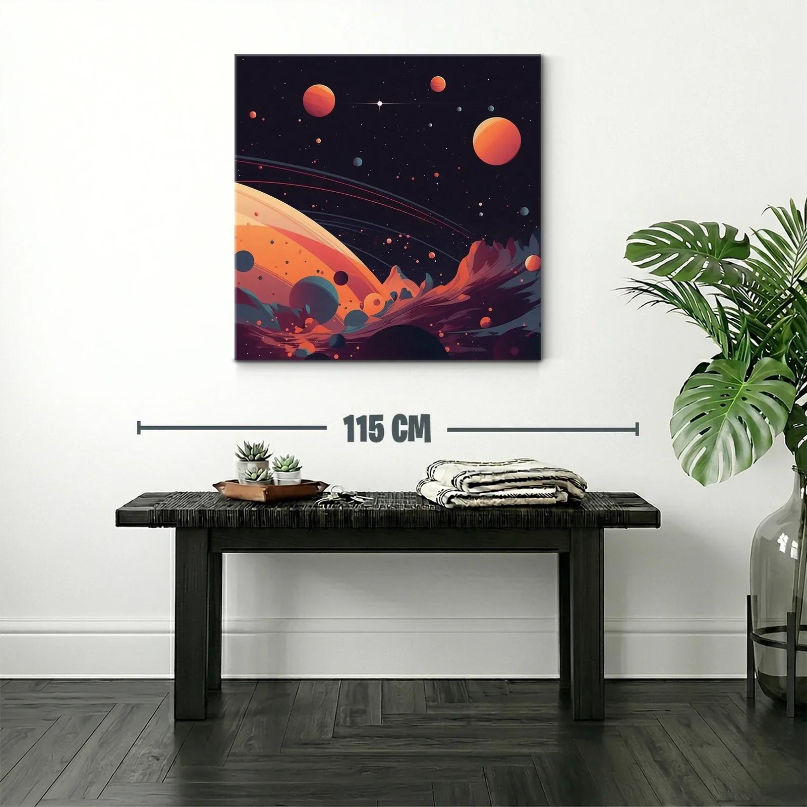 Cuadro cósmico con planetas anaranjados en espacio oscuro — miniatura 2