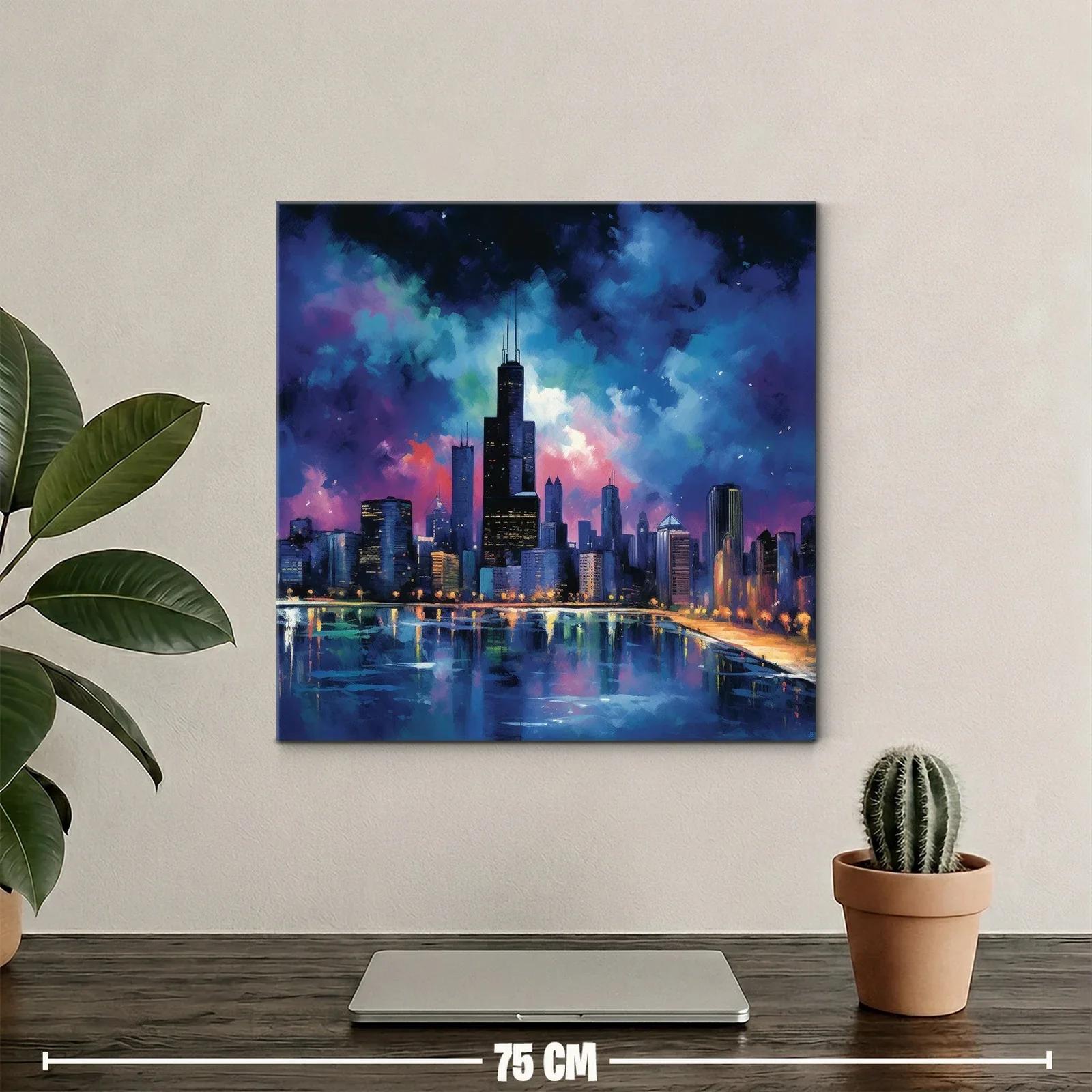 Ciudad nocturna con reflejos y cielo vibrante en azul y púrpura — miniatura 2