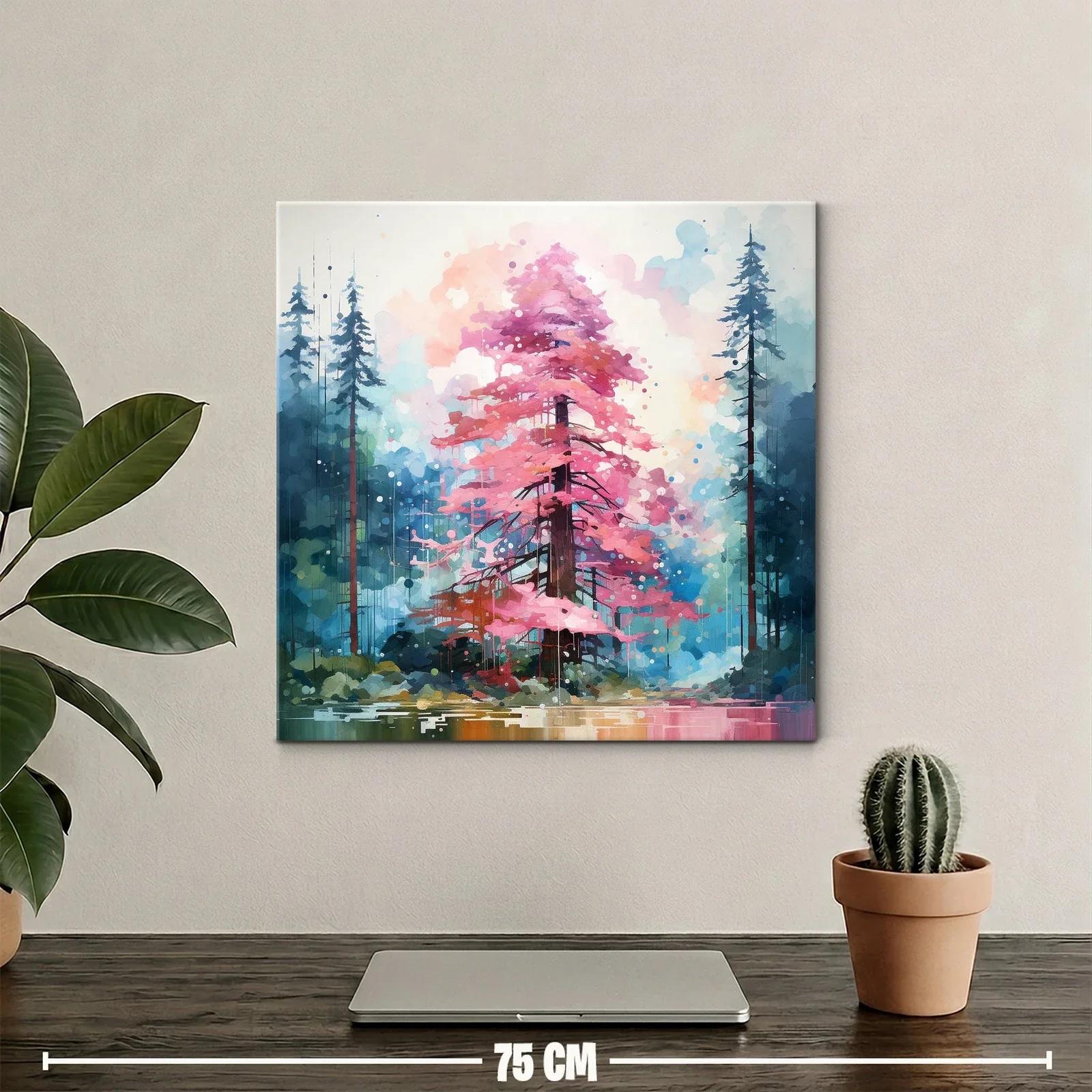 Árbol rosa entre coníferas en bosque mágico — miniatura 2