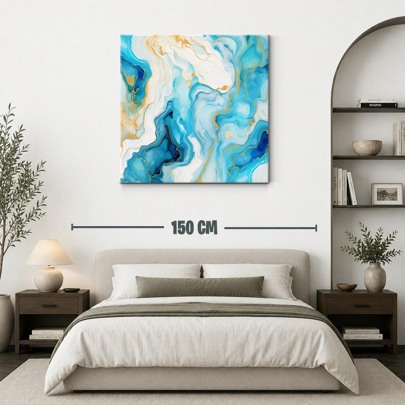Cuadro abstracto con tonos azules y dorados elegante — miniatura 3