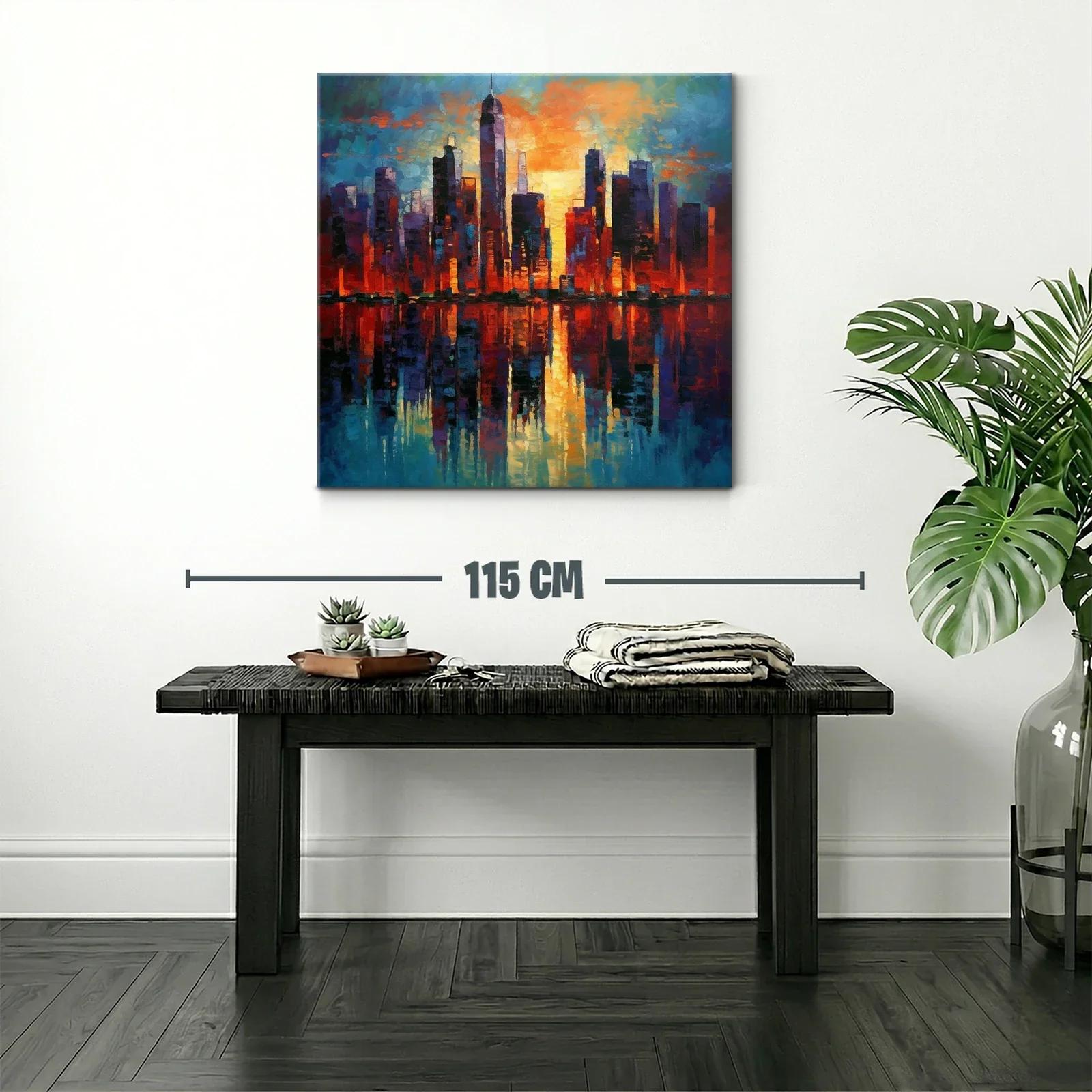 Atardecer vibrante sobre skyline urbano con reflejos dorados — miniatura 2