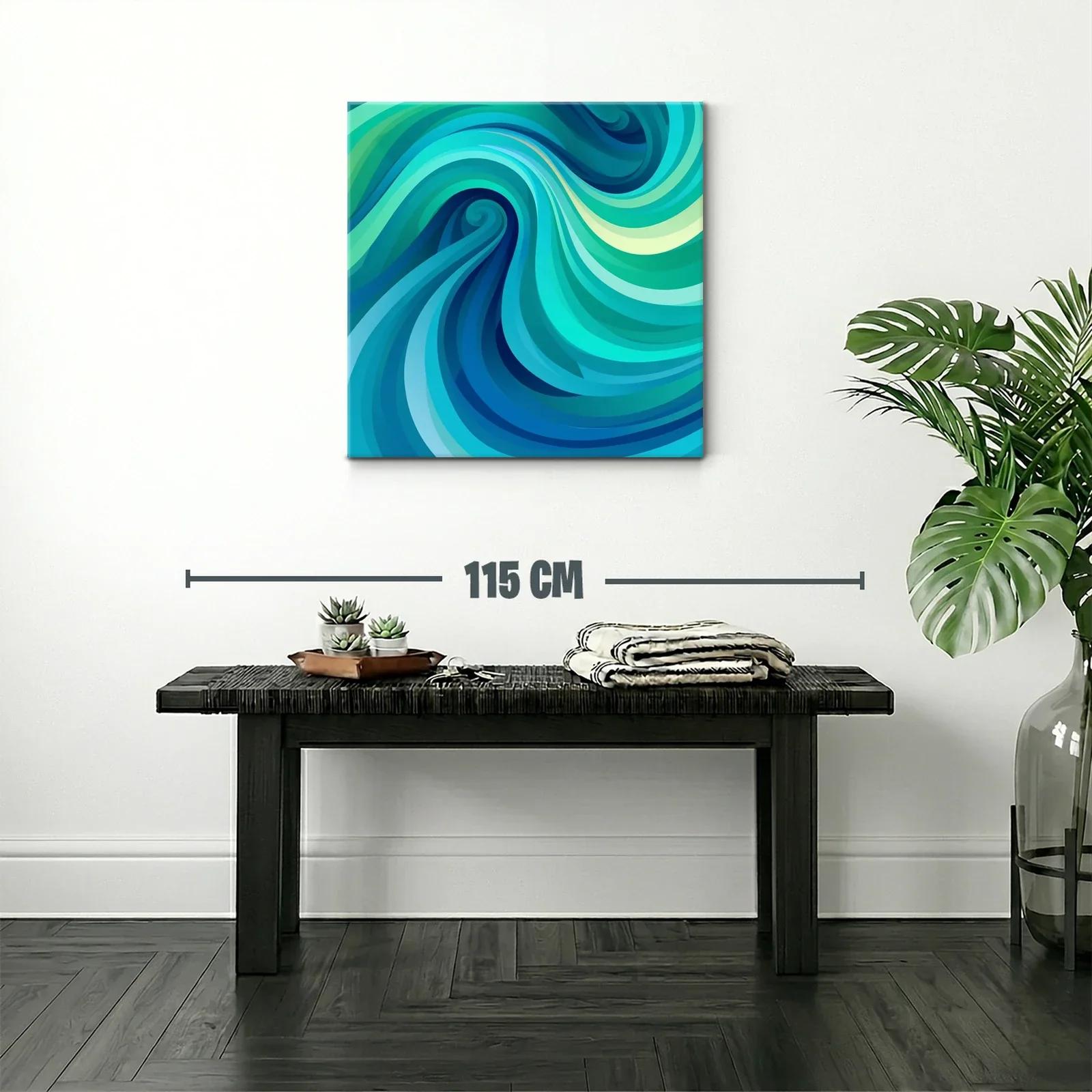Cuadro abstracto con ondas en tonos azules y verdes — miniatura 2