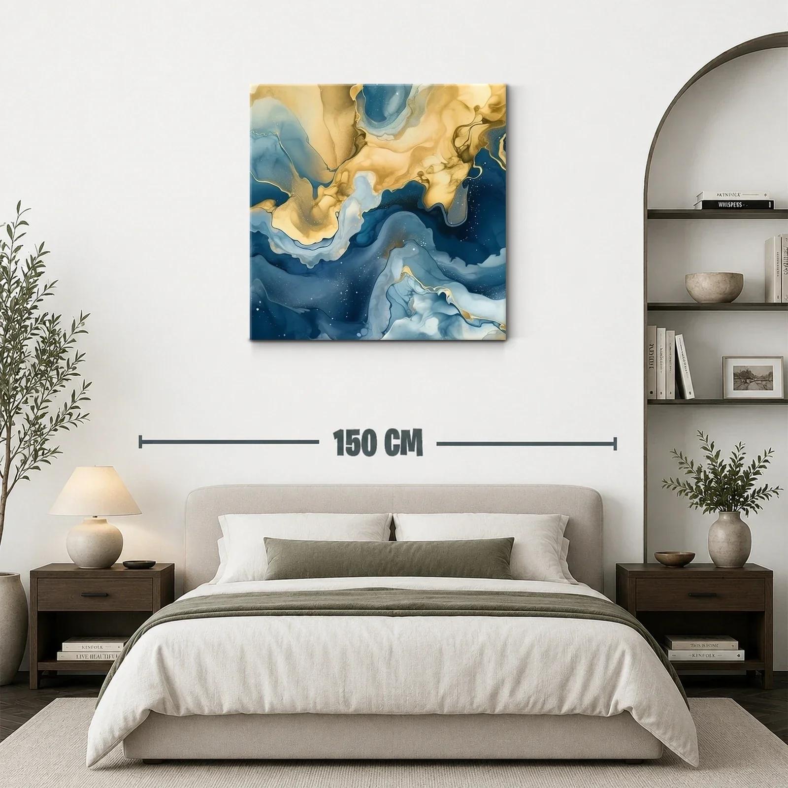 Composición abstracta en azul y dorado efecto fluido — miniatura 3