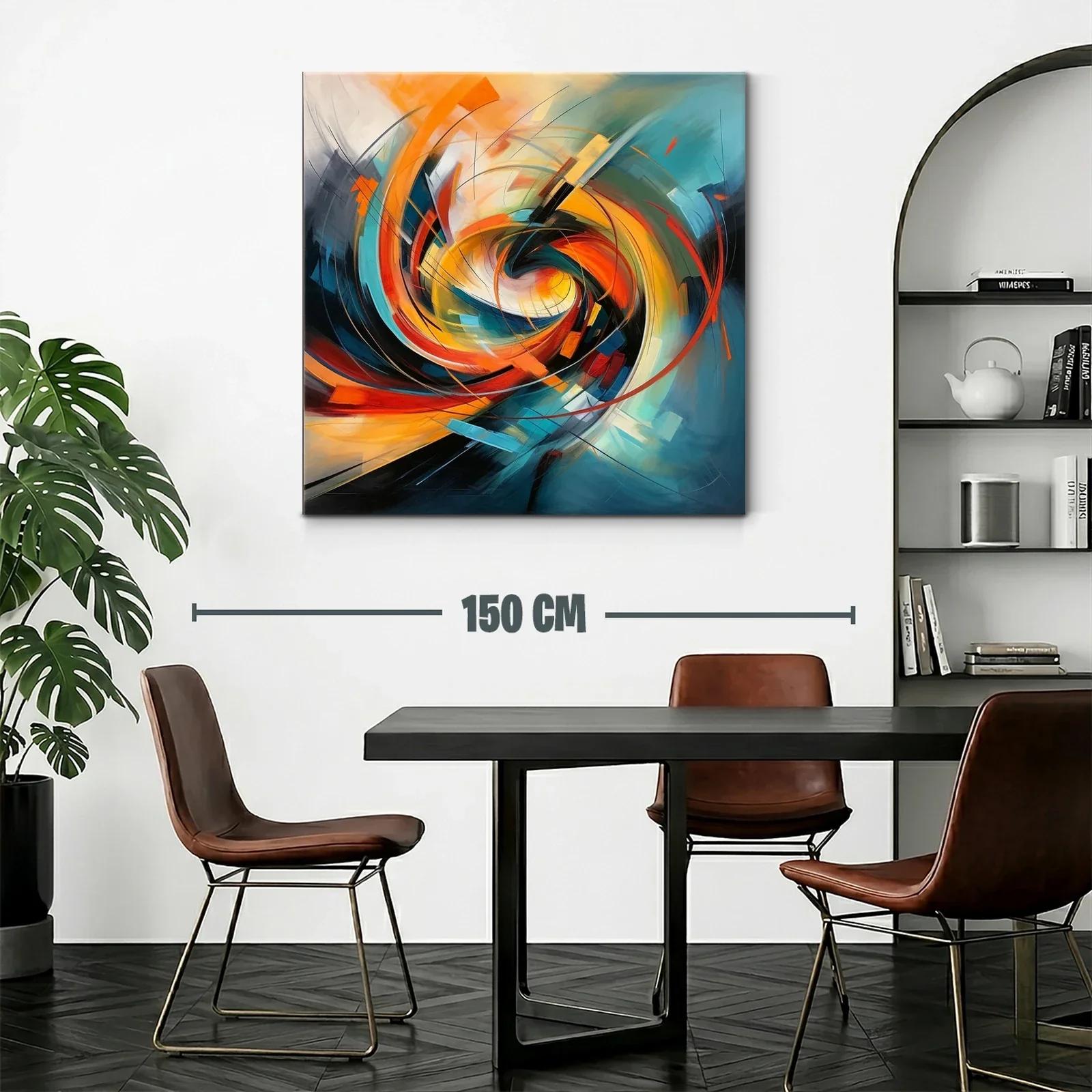 Cuadro abstracto con remolino en tonos cálidos y fríos — miniatura 2