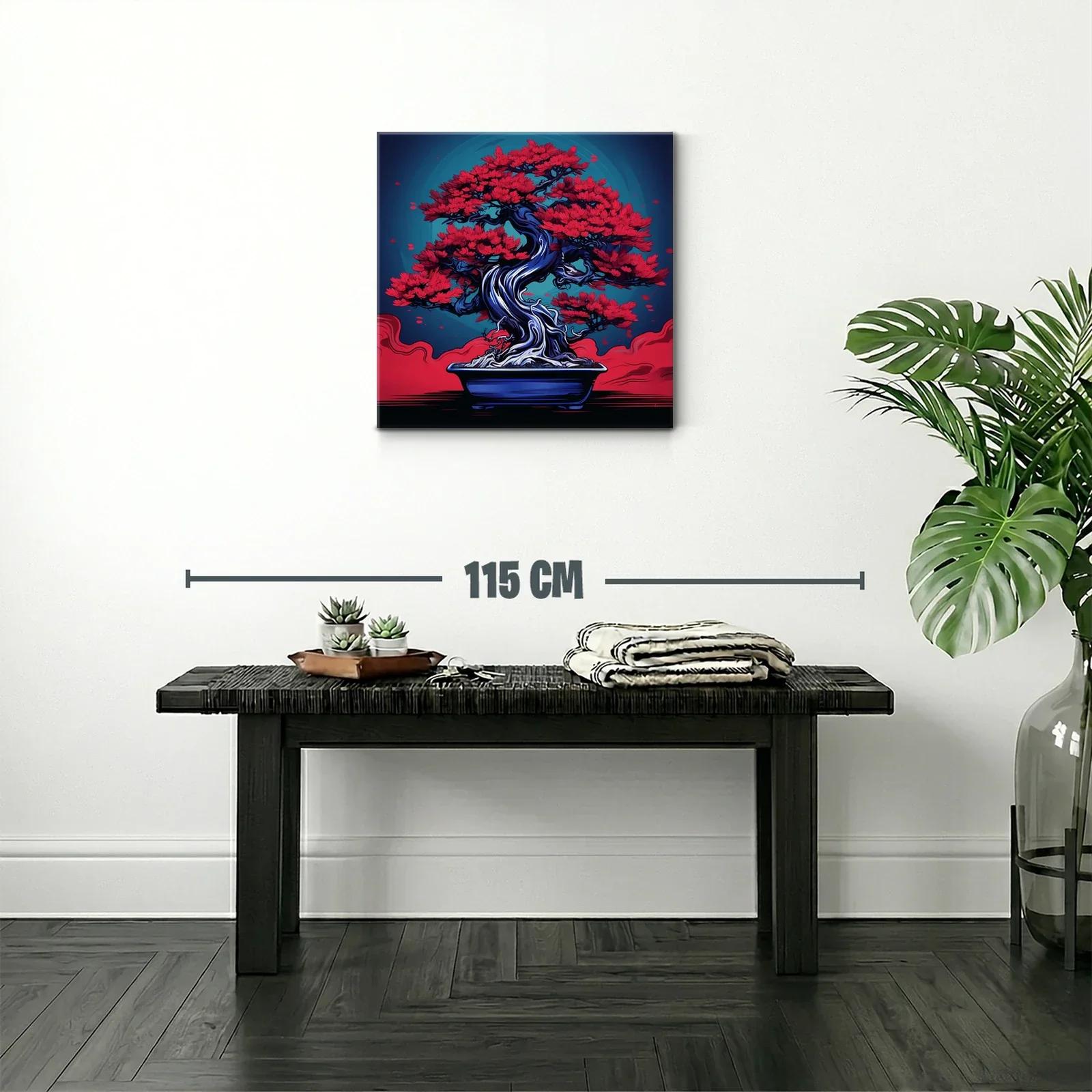 Bonsái rojo vibrante con fondo azul profundo — miniatura 2