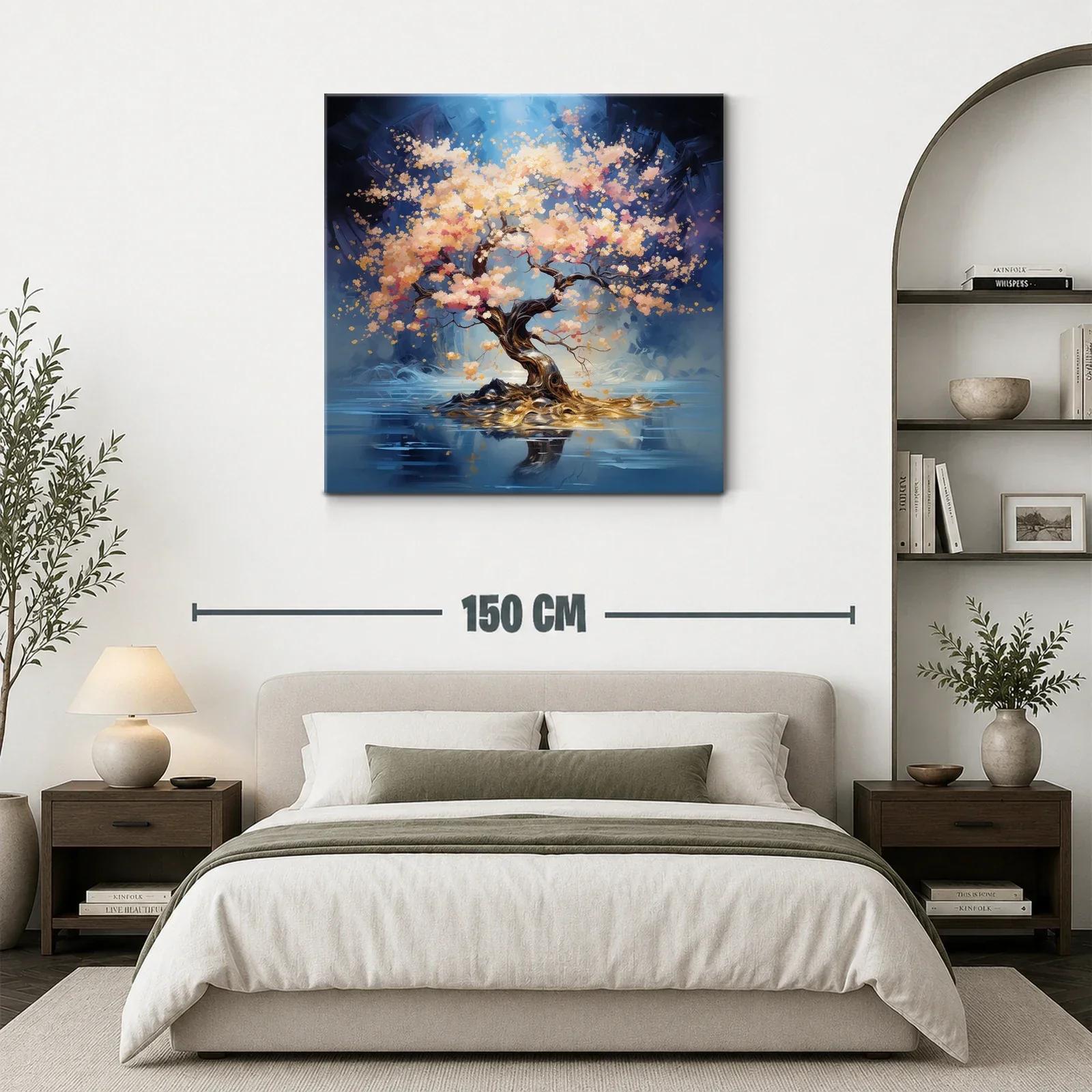 Árbol en flor iluminado en paisaje reflejado — miniatura 3