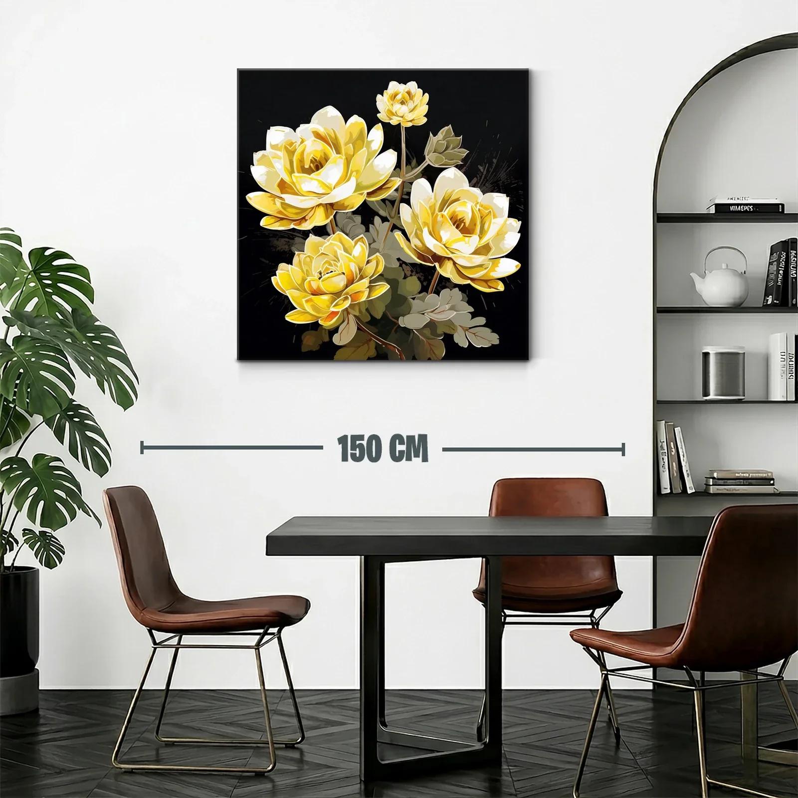 Cuadro floral con elegantes rosas amarillas sobre fondo oscuro — miniatura 2