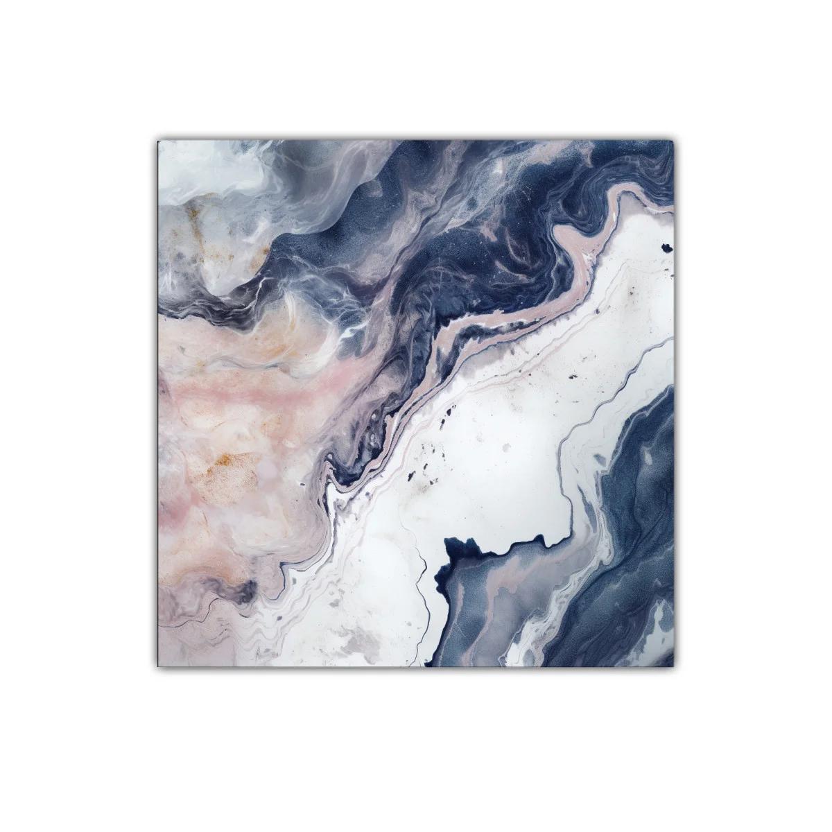 Cuadro abstracto con tonos azul marino y rosas delicados — miniatura 1