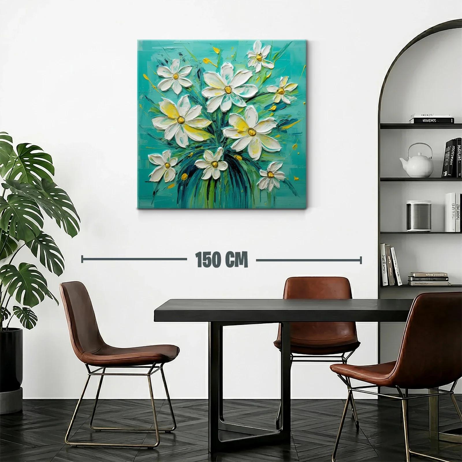 Ramo de flores blancas con fondo turquesa vibrante — miniatura 2