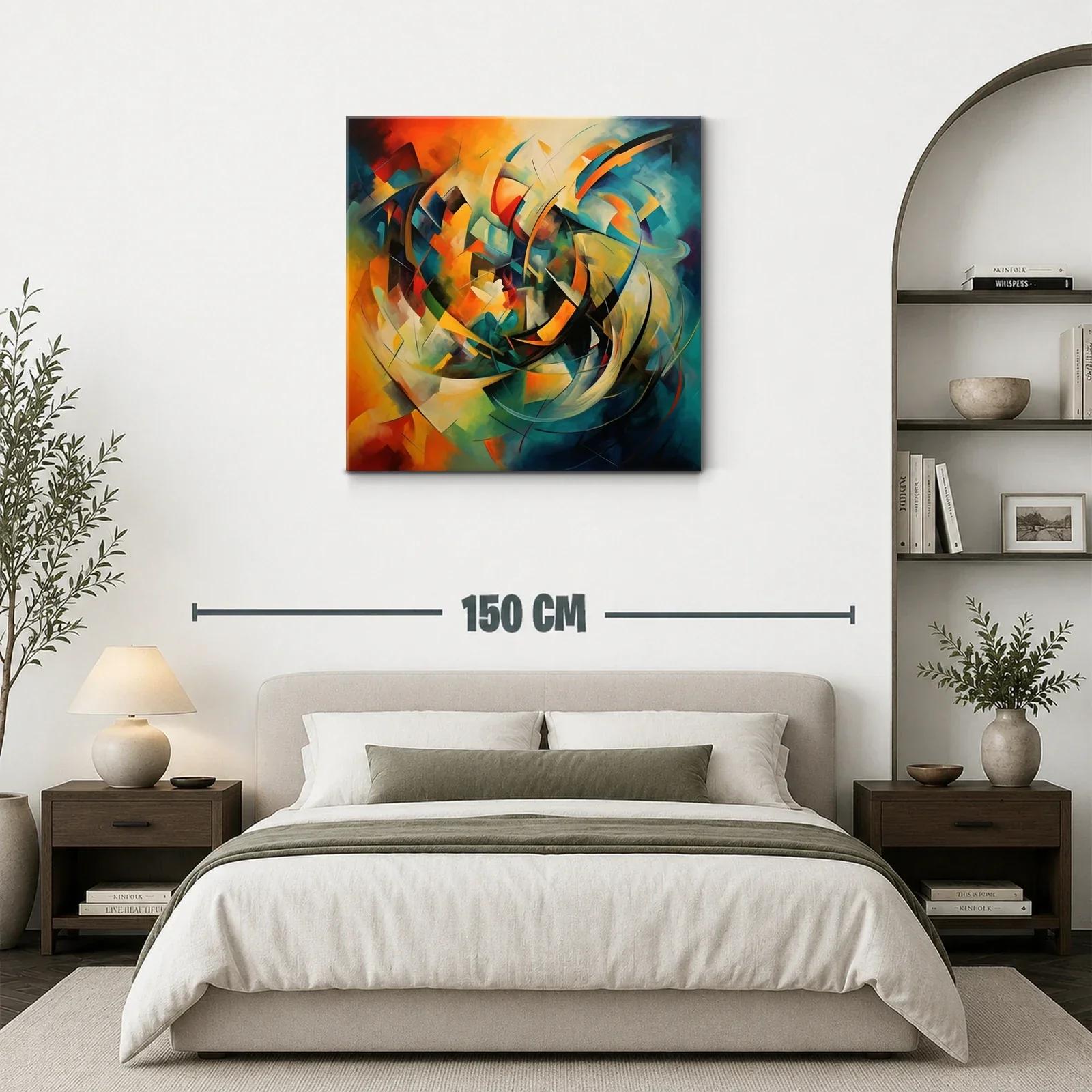 Cuadro abstracto con tonos cálidos y fríos en movimiento — miniatura 3