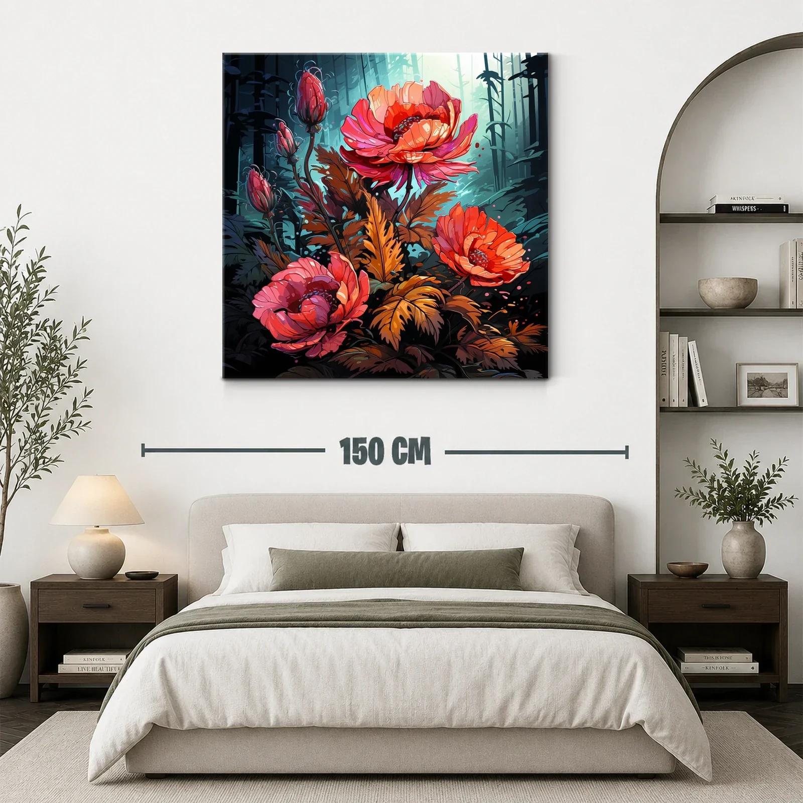Flores vibrantes en contraste con bosque nocturno — miniatura 3