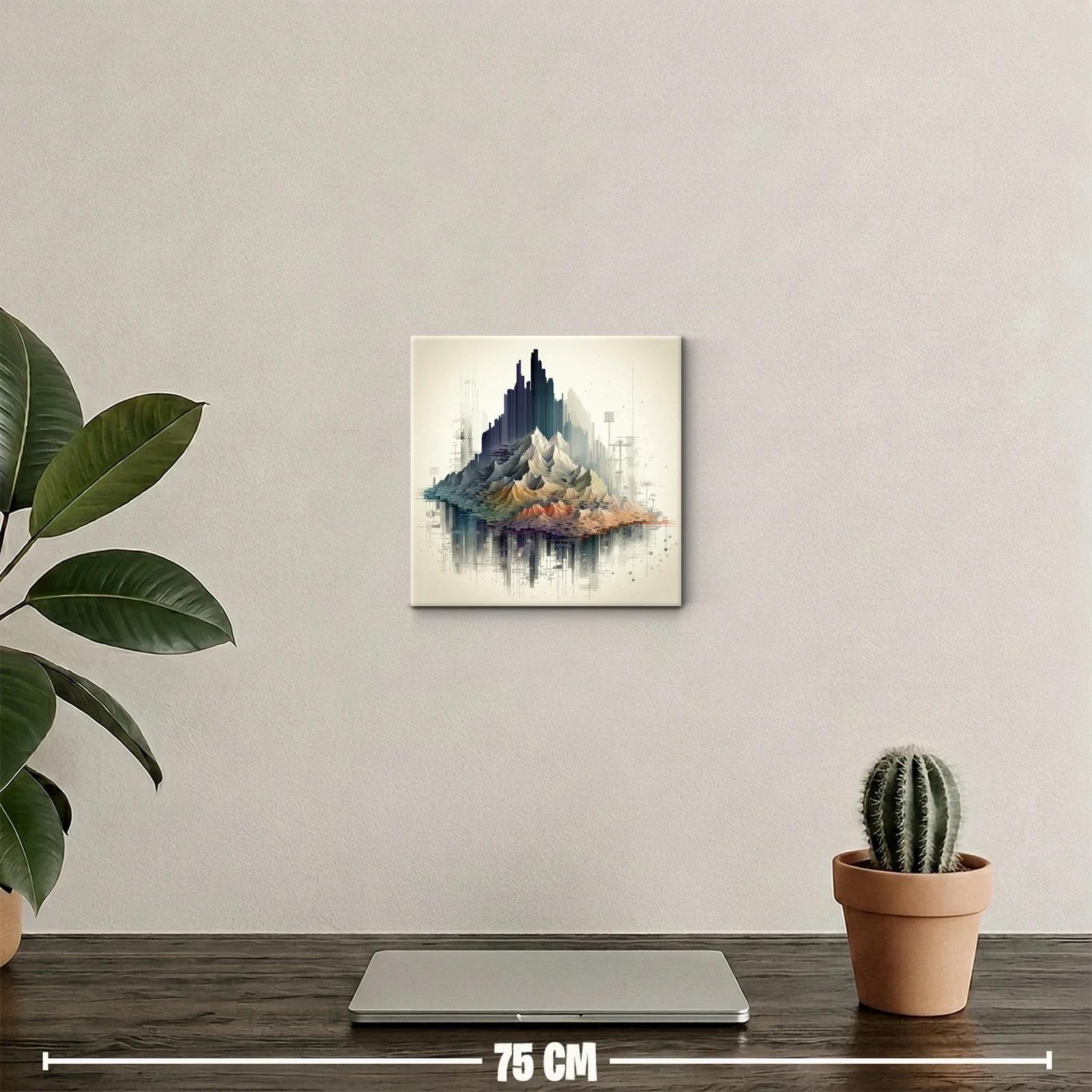 Paisaje montañoso con tonos cálidos y arquitectura abstracta — miniatura 2