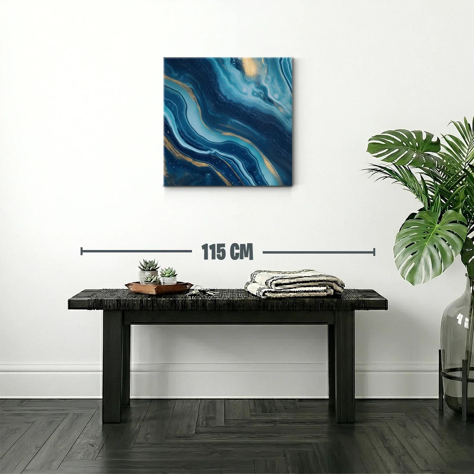 Cuadro abstracto en tonos azules y dorados vibrantes — miniatura 2