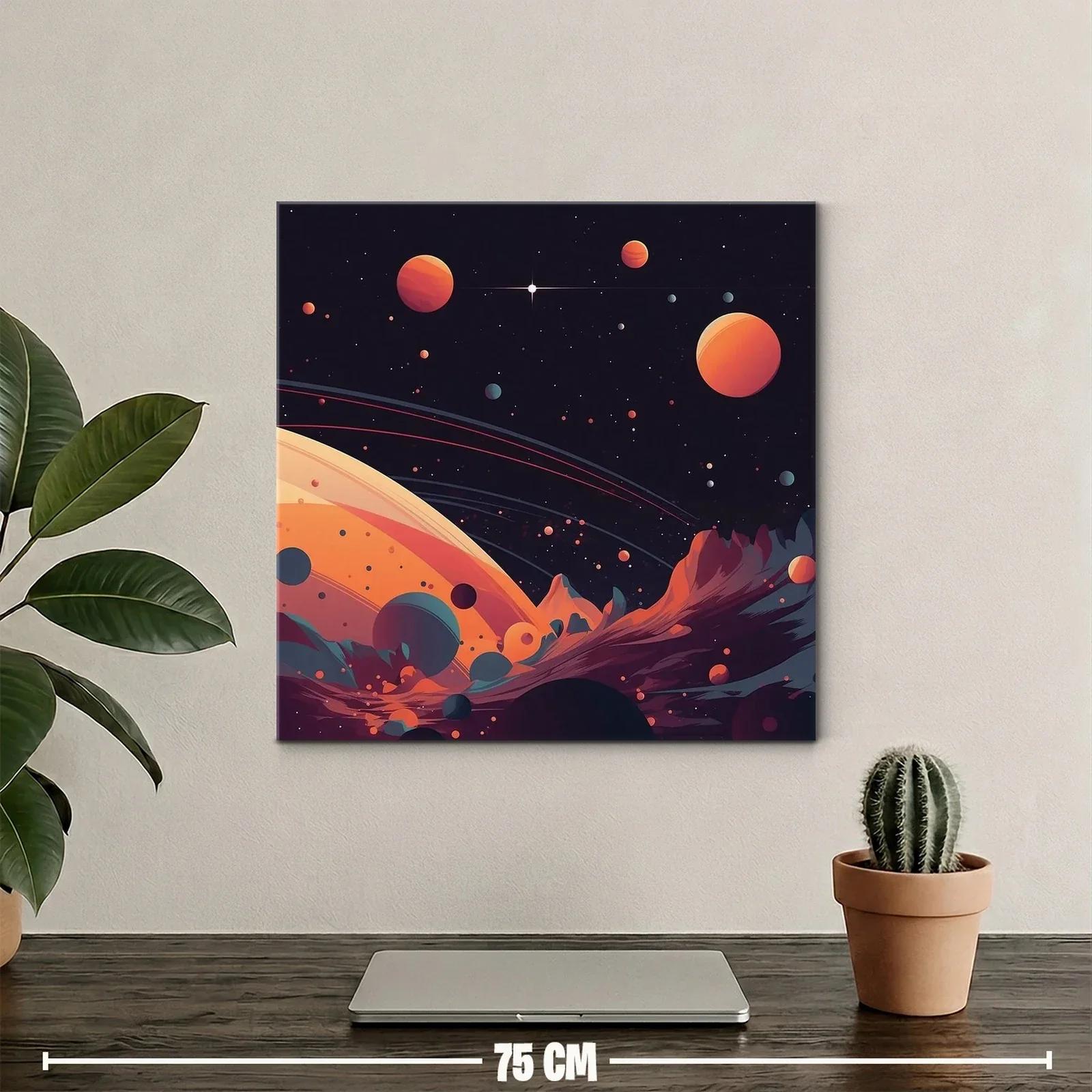 Cuadro cósmico con planetas anaranjados en espacio oscuro — miniatura 2