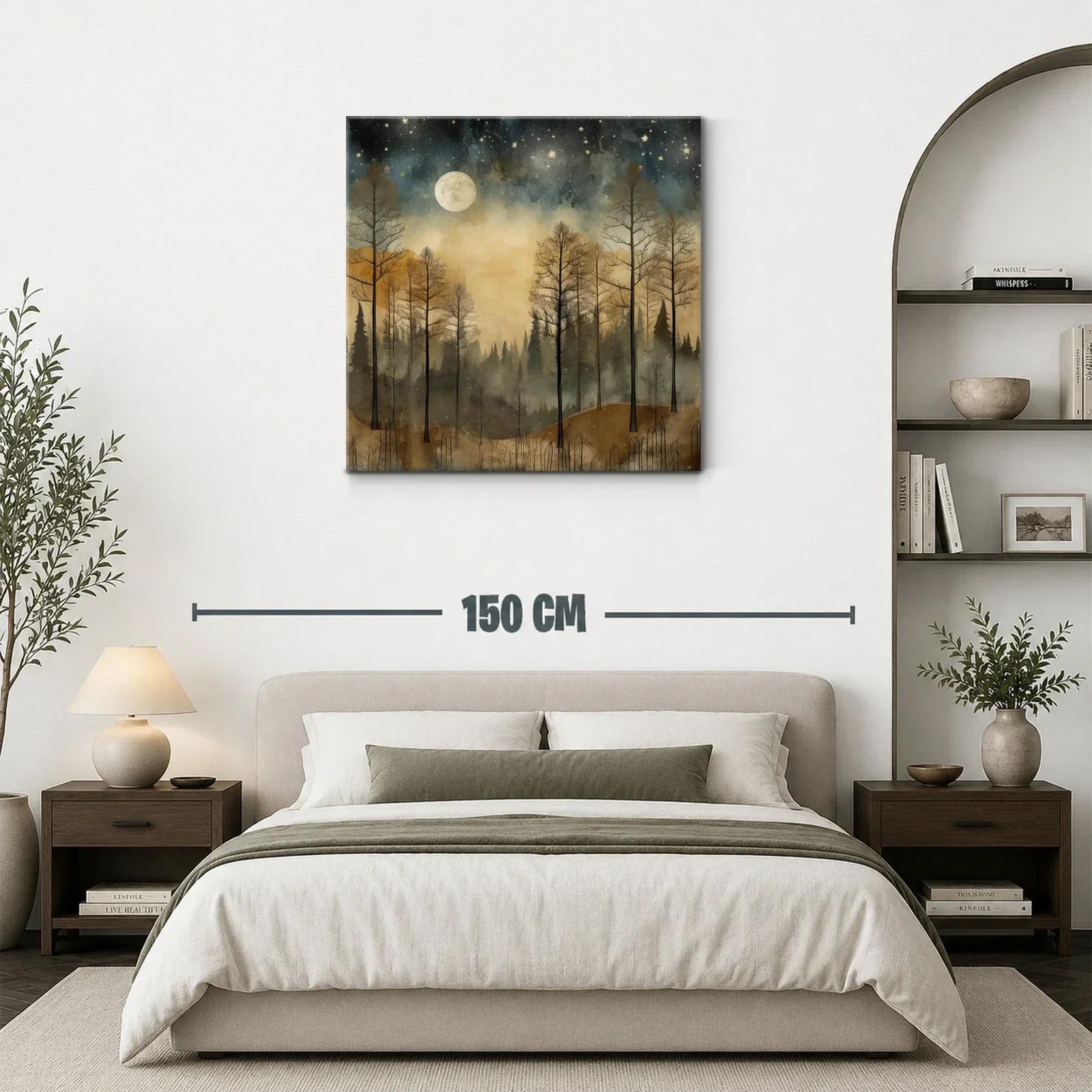 Bosque al claro de luna con cielo estrellado y neblina — miniatura 3