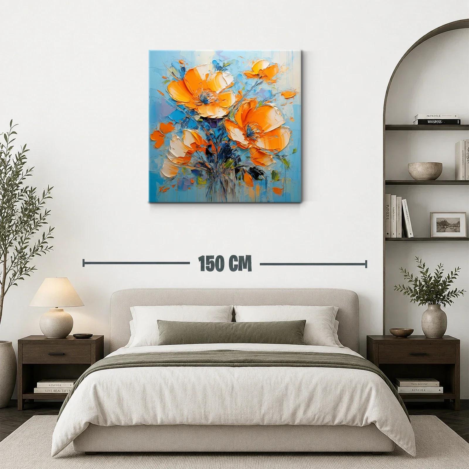 Impresionante cuadro de flores en tonos naranja y azul — miniatura 3