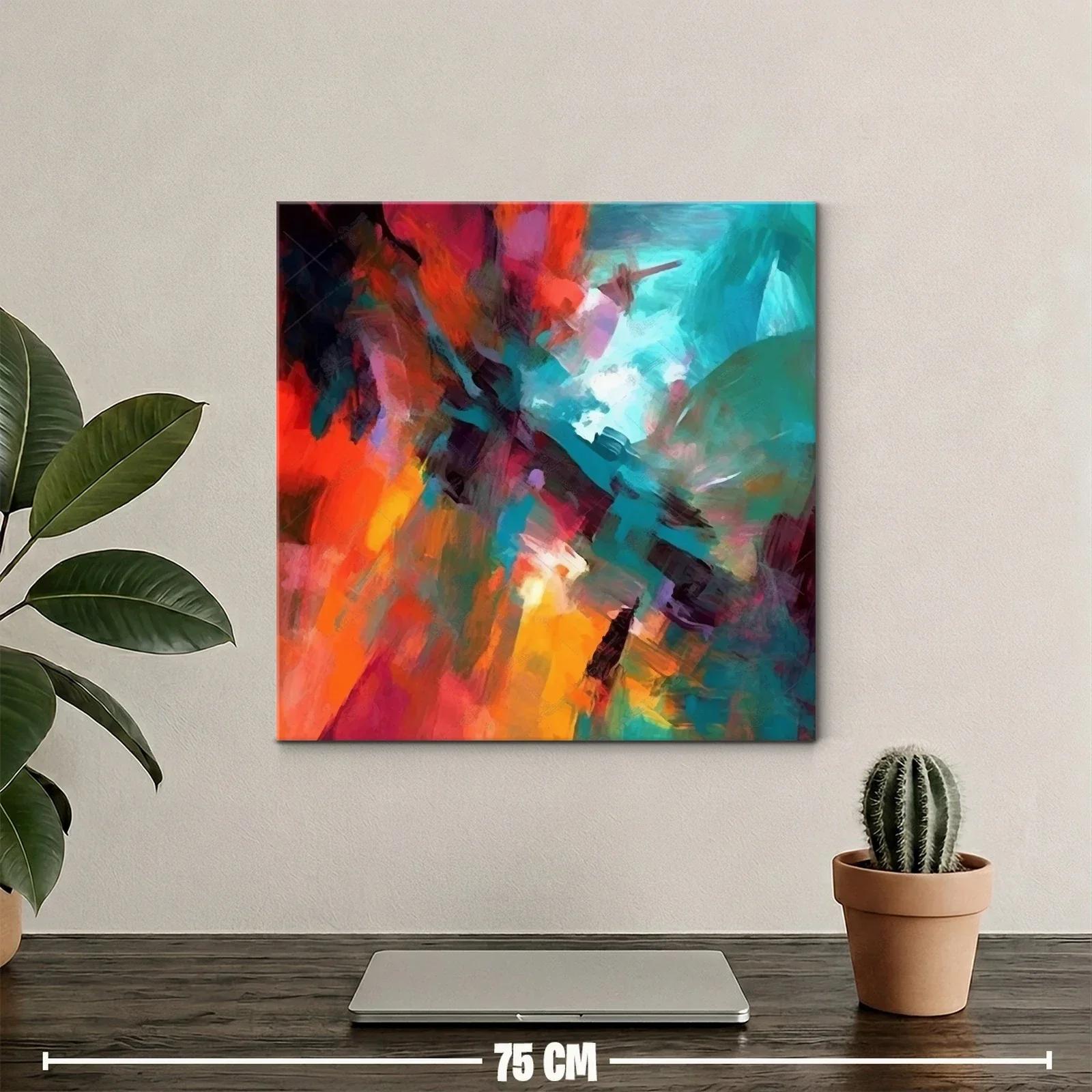 Cuadro abstracto con vibrantes tonos cálidos y fríos impactantes — miniatura 2