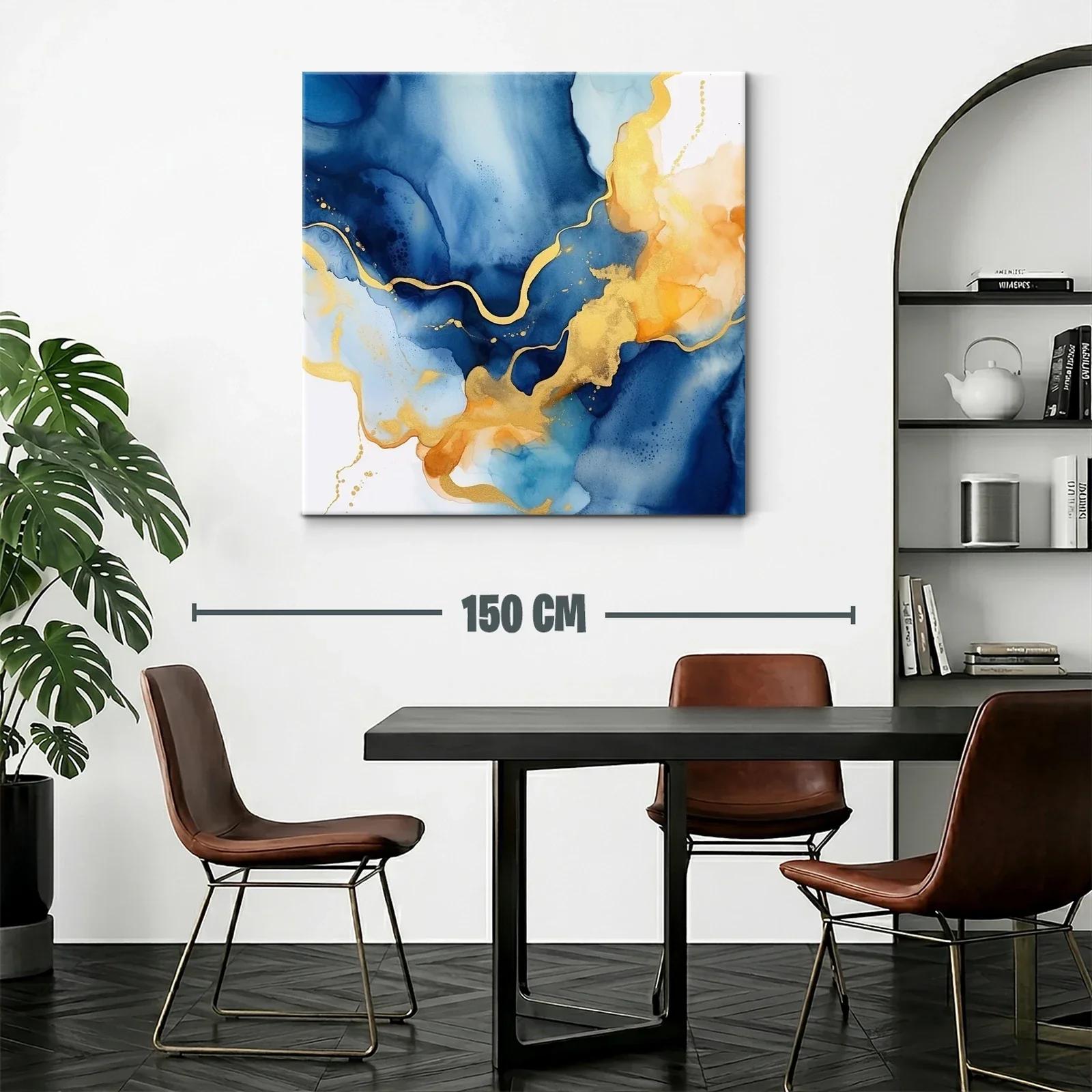 Cuadro abstracto con tonos azules y dorados elegantes — miniatura 2