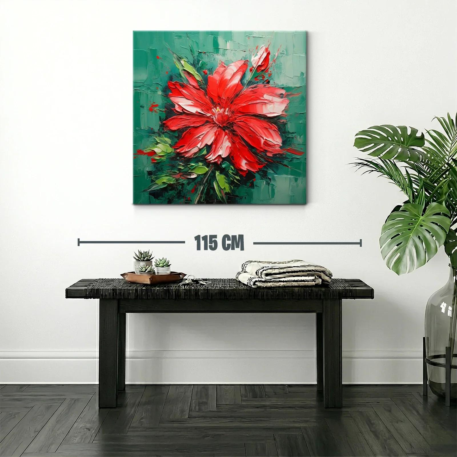 Cuadro Floral en Tonos Rojos y Verdes con Textura Viva — miniatura 2