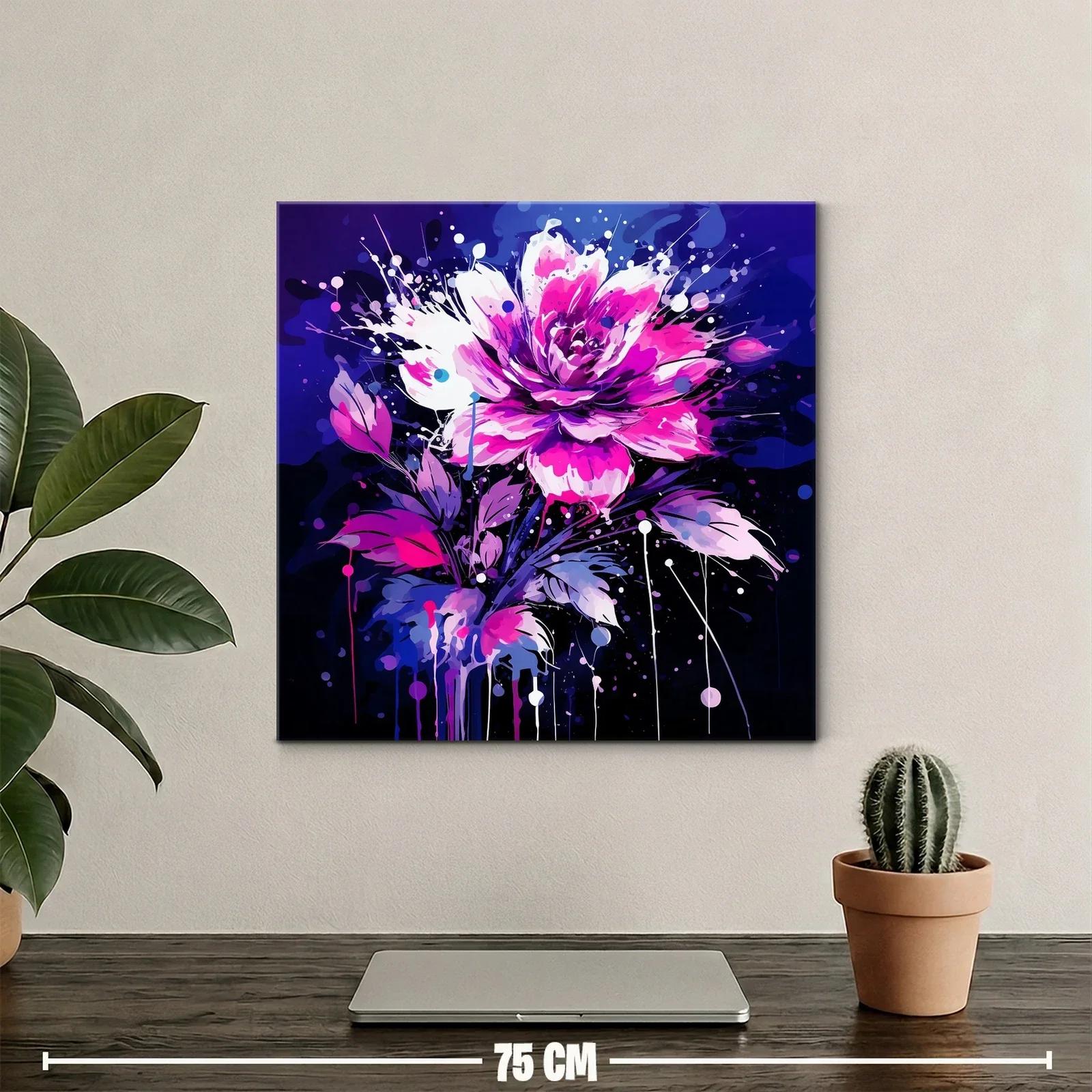 Cuadro de flor vibrante con tonos fucsia y azul marino — miniatura 2