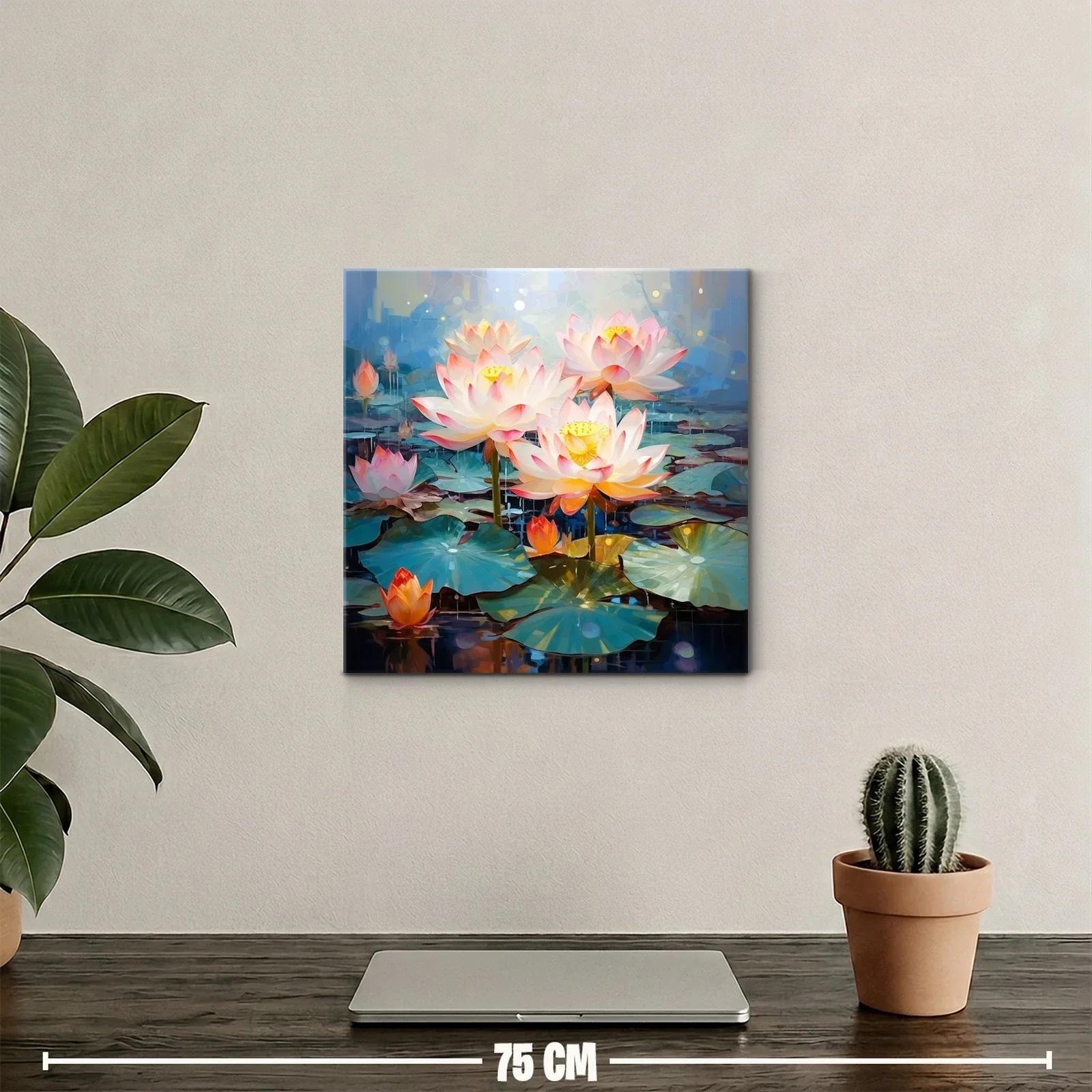 Flor de loto iluminada en estanque azul sereno — miniatura 2