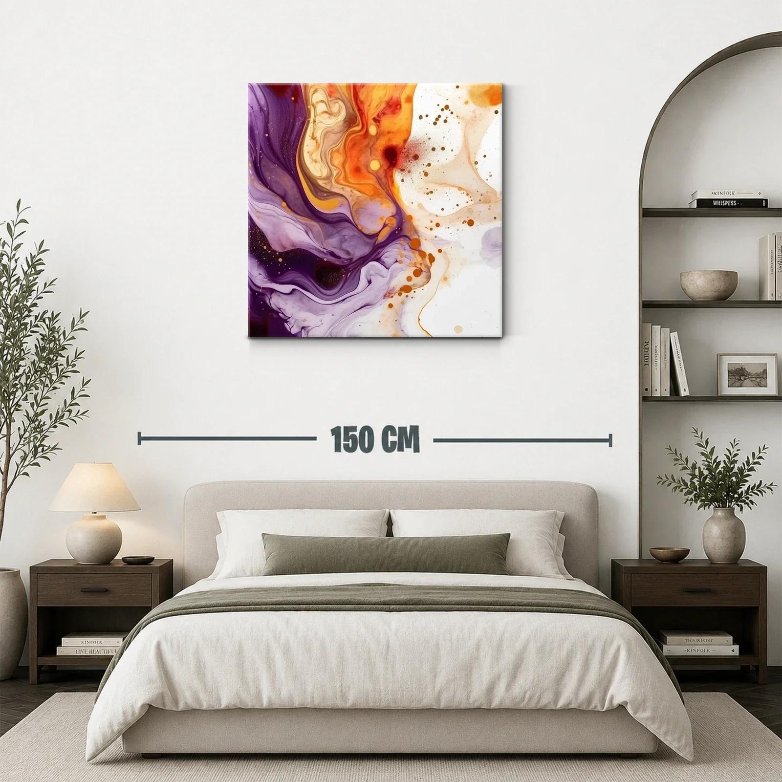 Cuadro abstracto con tonos cálidos y lilas vibrantes — miniatura 3