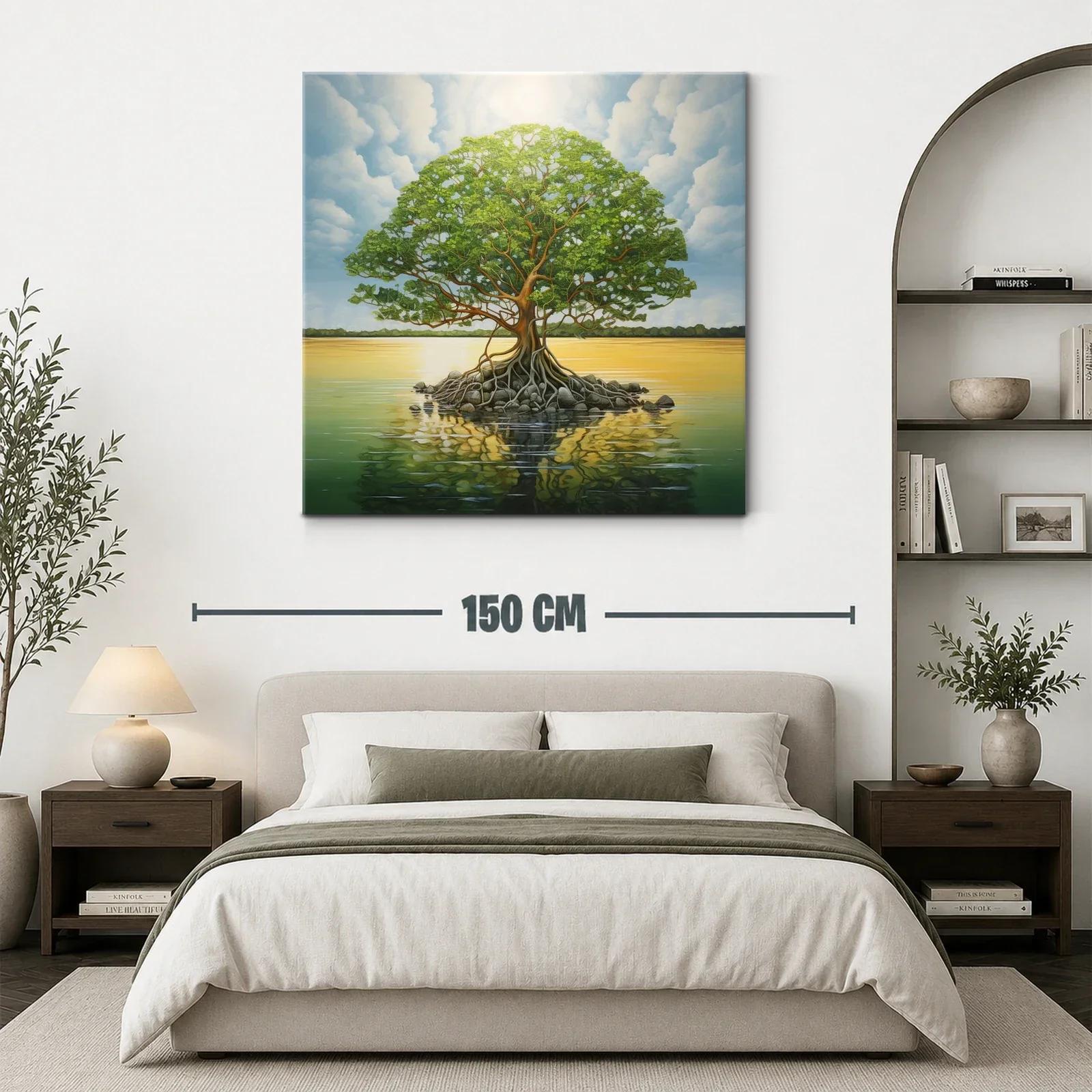Árbol solitario sobre lago en tranquila puesta de sol — miniatura 3