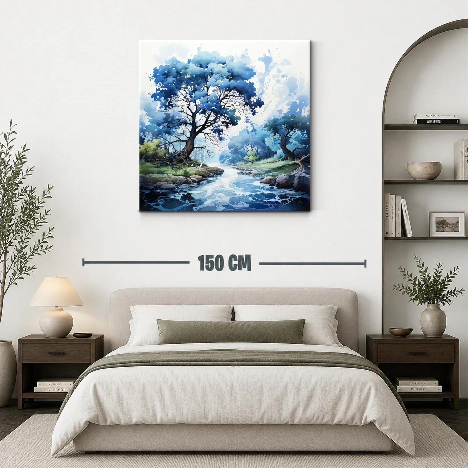 Paisaje sereno con árboles azules junto a río calmado — miniatura 3