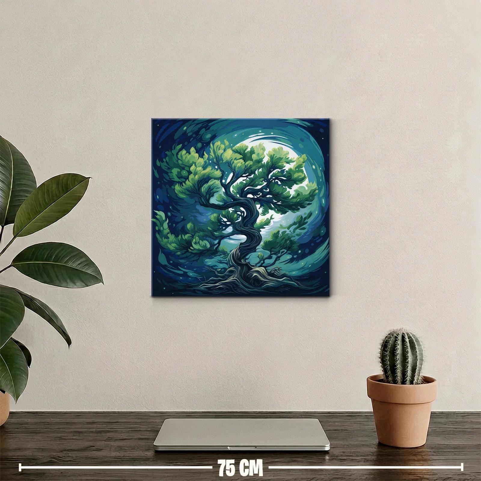 Cuadro Árbol Místico Bajo Luna Llena en Tonos Azules — miniatura 2