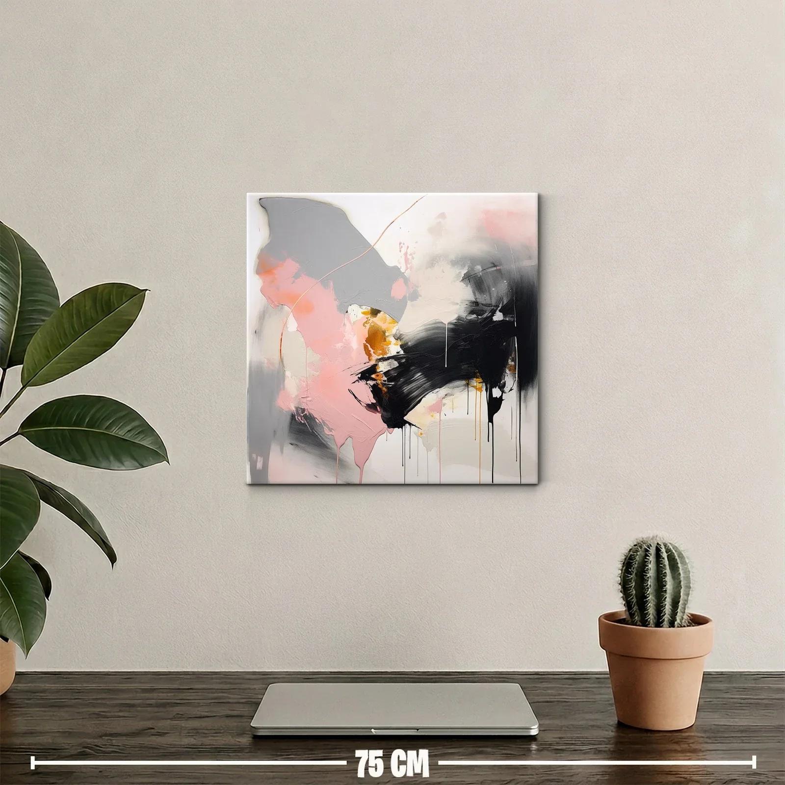 Cuadro abstracto en tonos rosa gris negro y dorado — miniatura 2