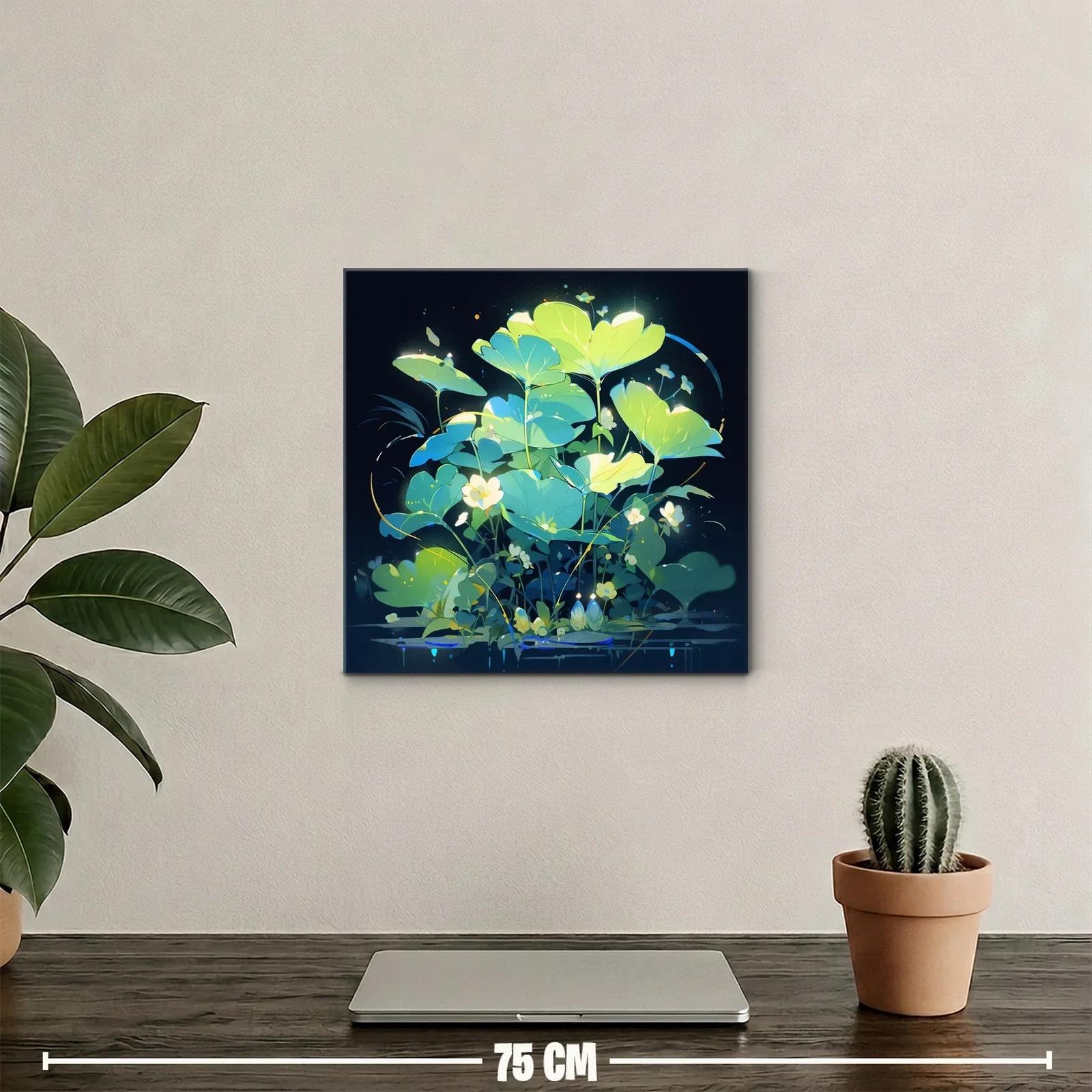 Cuadro con delicadas hojas y flores iluminadas de tonos verdes — miniatura 2