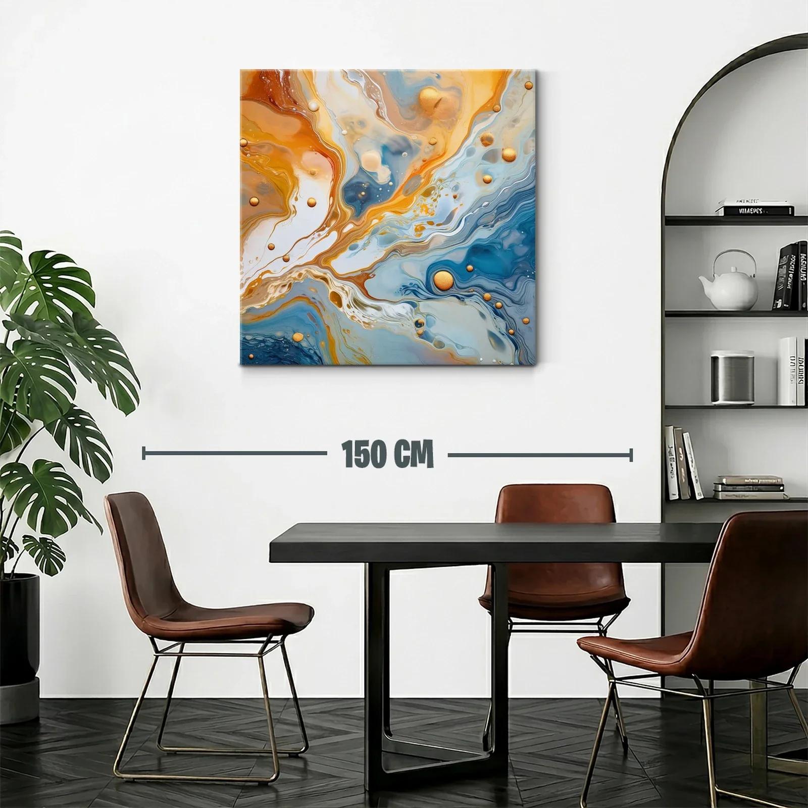 Cuadro abstracto con tonos dorados y azulados vibrantes — miniatura 2