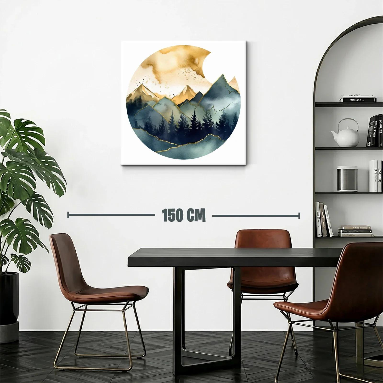 Montañas doradas y bosque en tonos azulados y verdes — miniatura 2