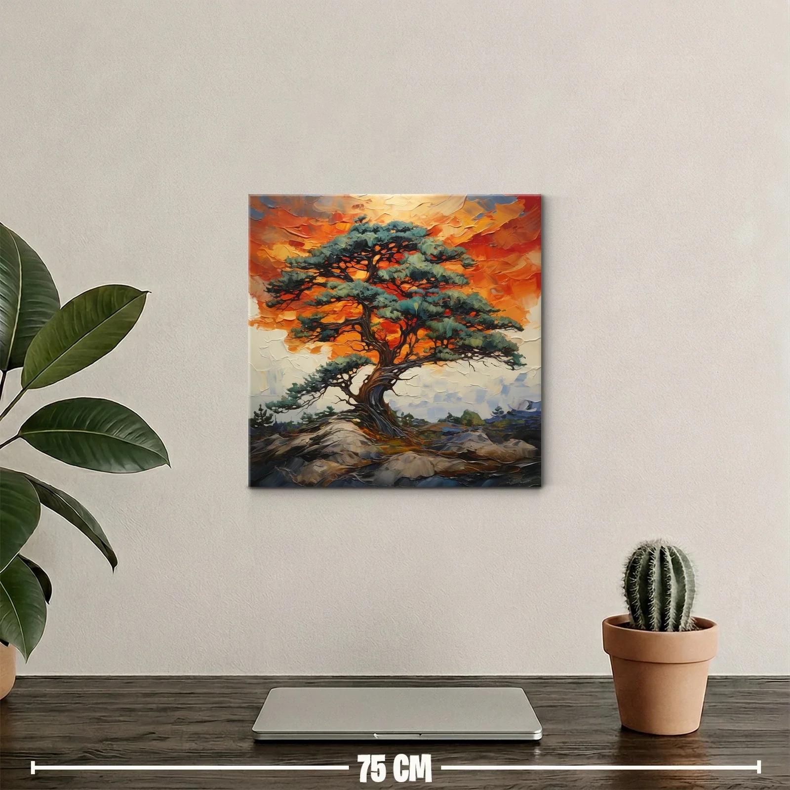 Árbol solitario con cielo fuego en paisaje natural — miniatura 2