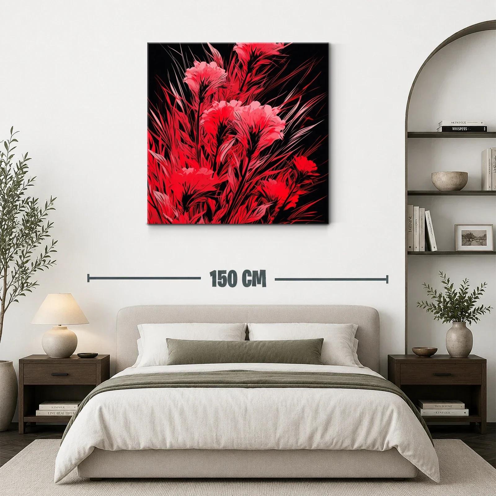 Cuadro floral vibrante en tonos rojos y negro — miniatura 3