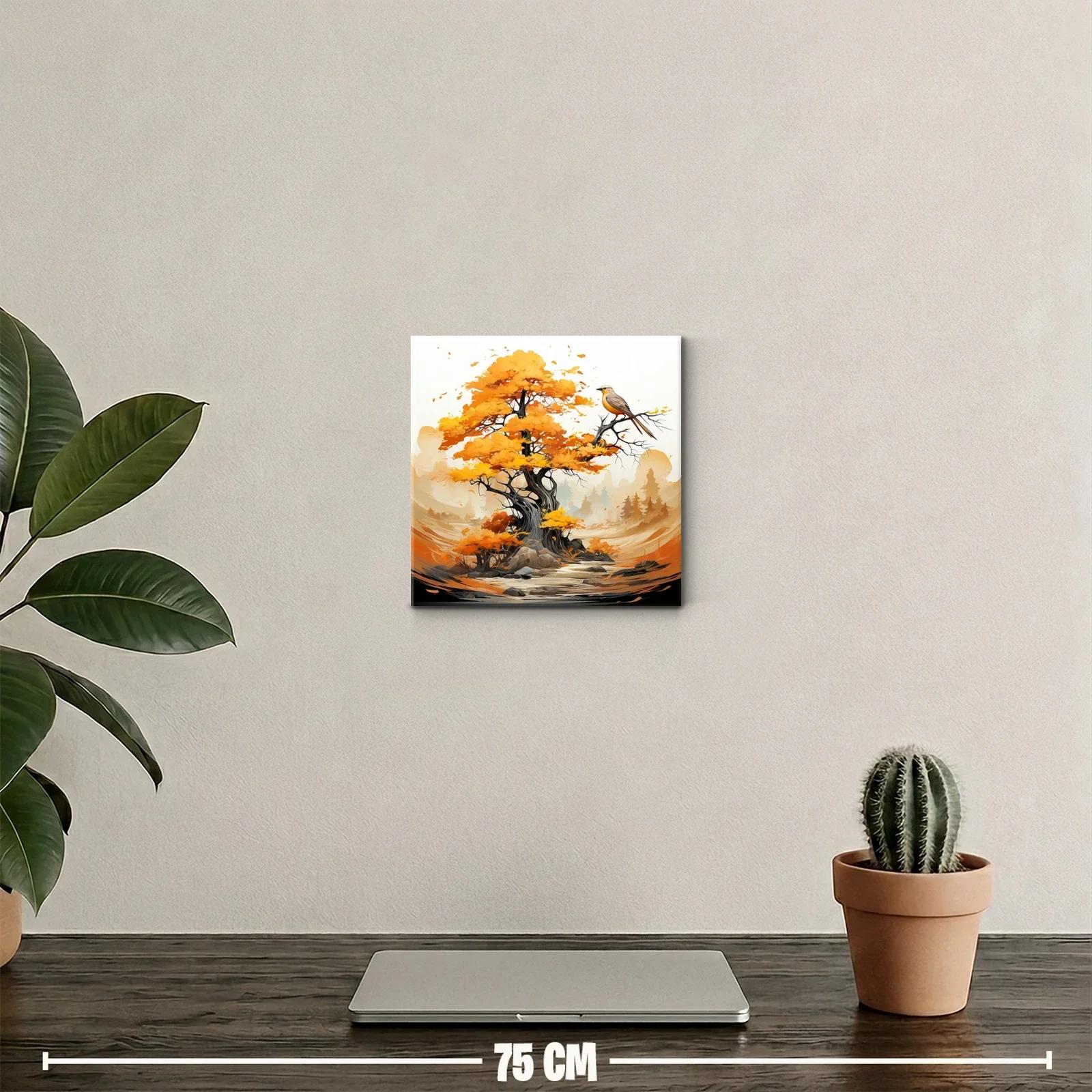 Árbol en otoño con pájaro sobre rama en paisaje sereno — miniatura 2