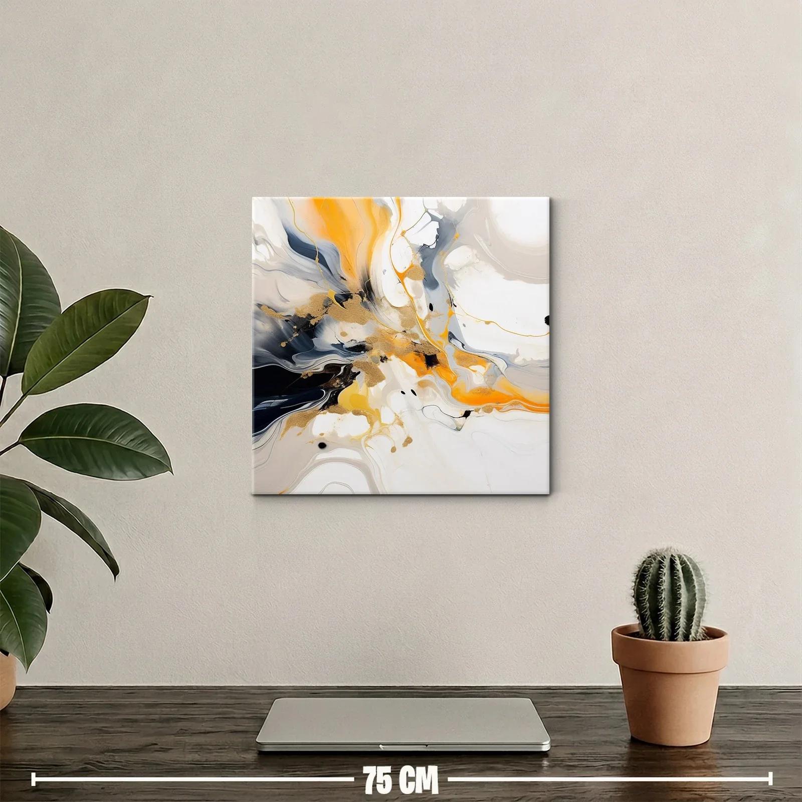 Cuadro abstracto con tonos dorados y naranjas vibrantes — miniatura 2