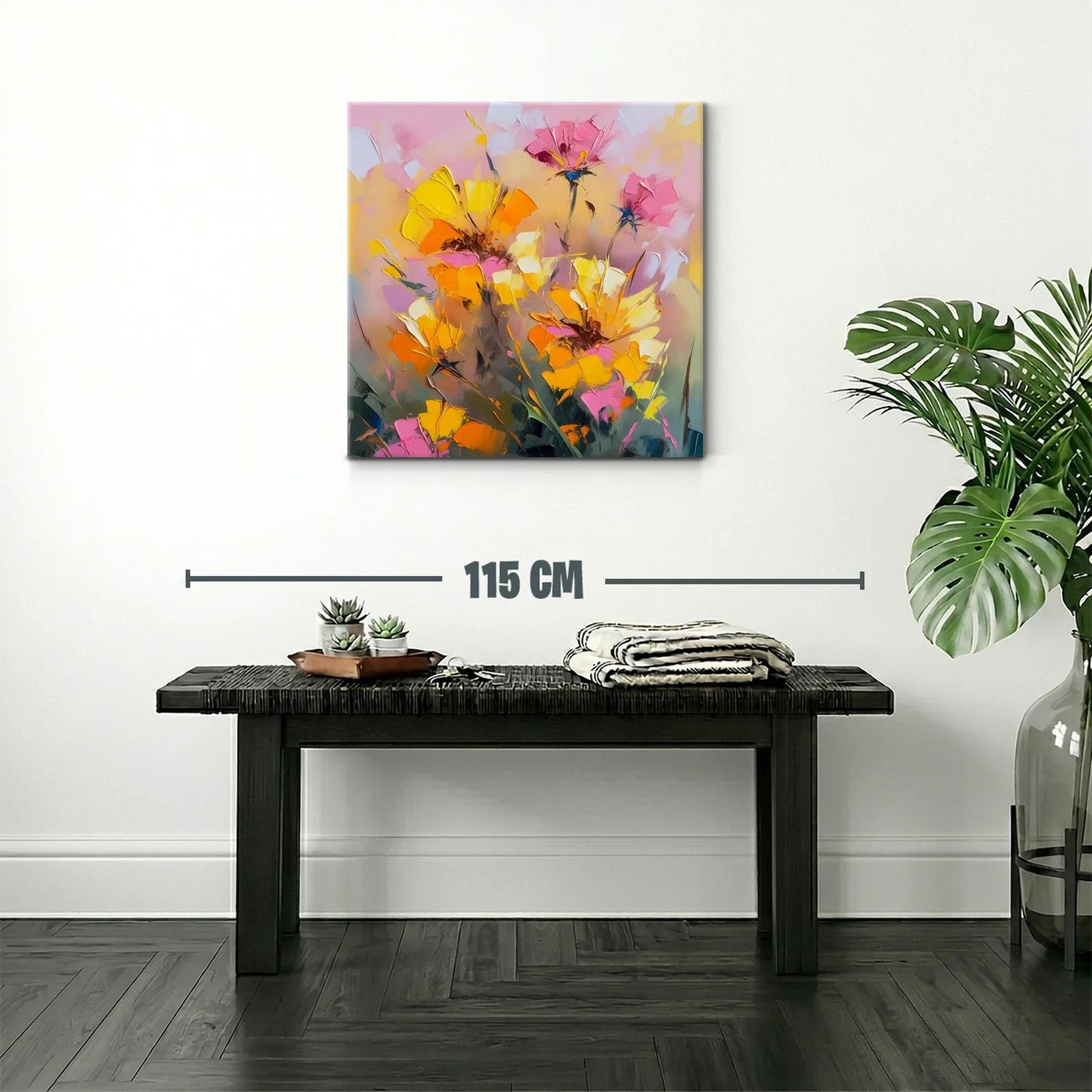 Cuadro floral abstracto en tonos cálidos y vibrantes — miniatura 2